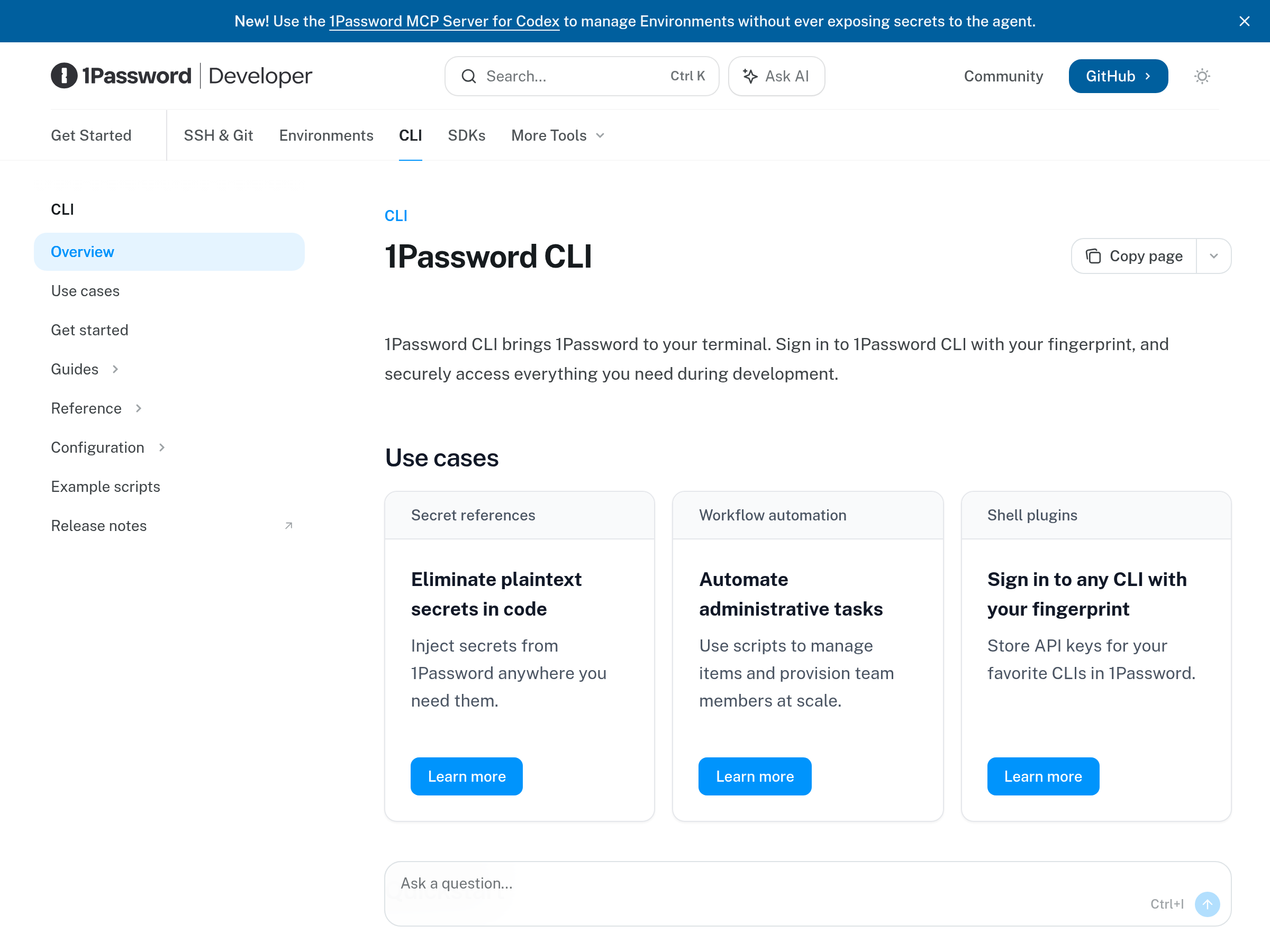 Screenshot of 1Password CLI website