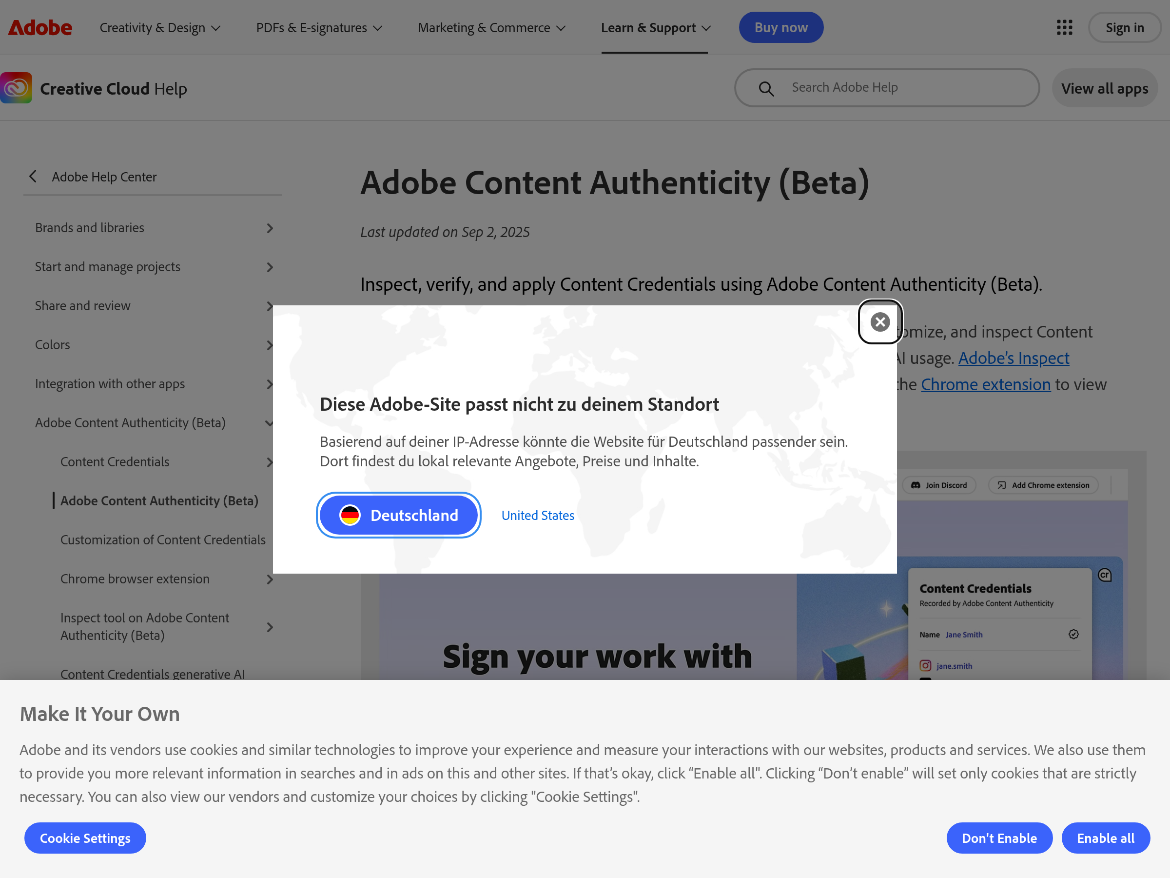 Screenshot of Adobe Content Authenticity website