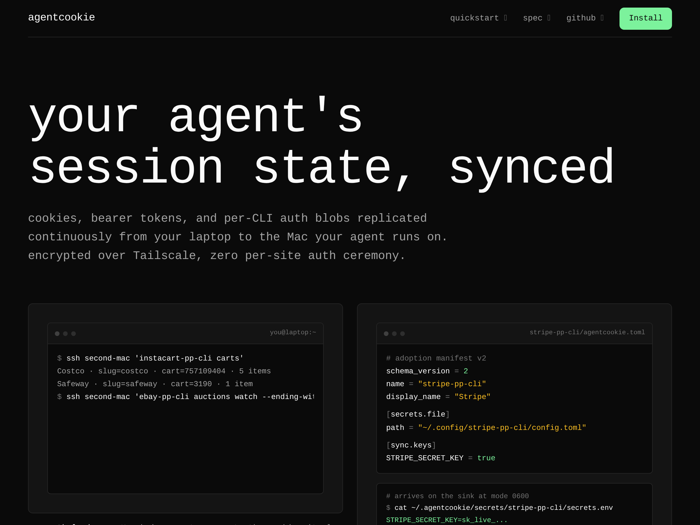 Screenshot of agentcookie website
