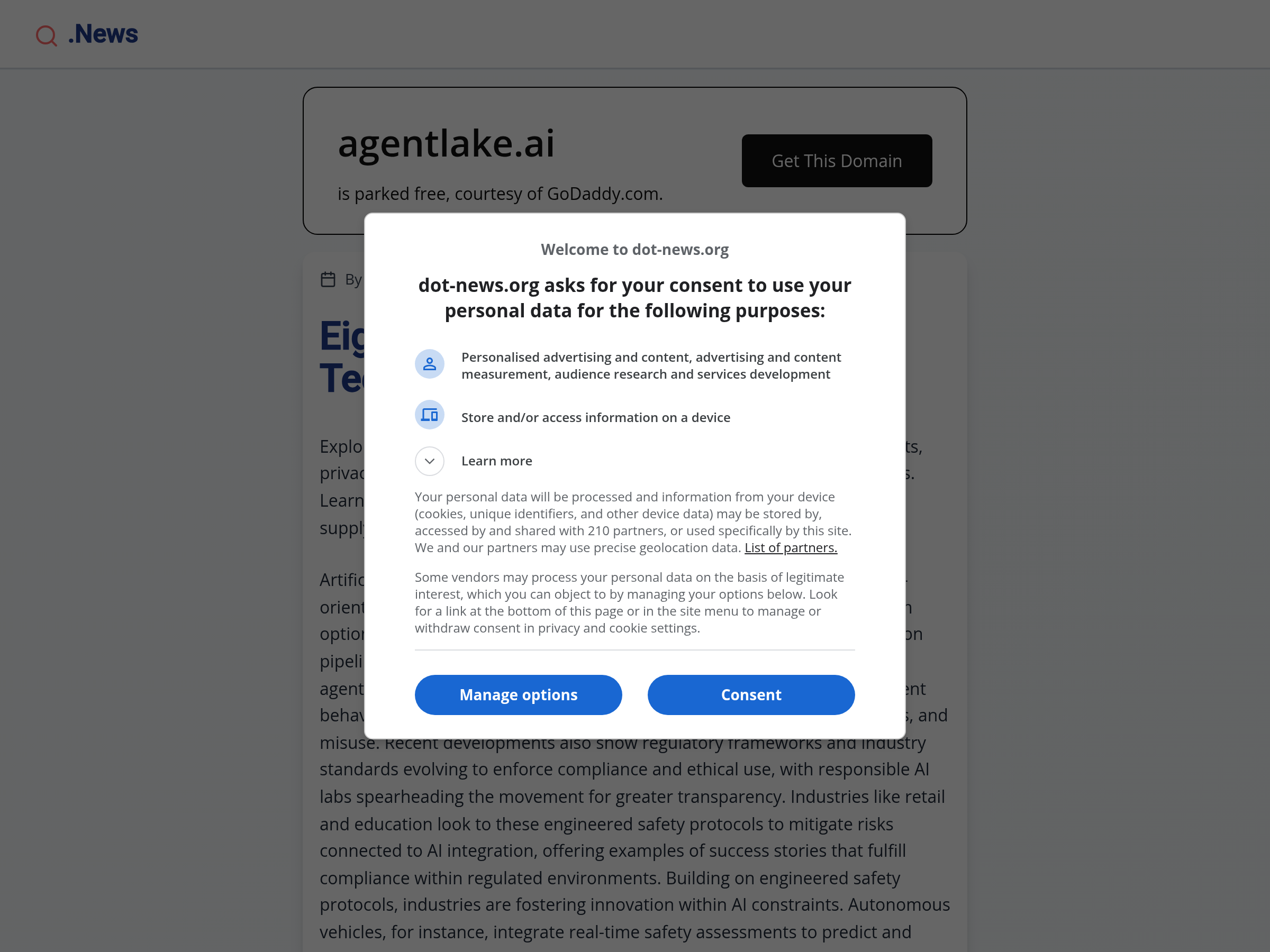 Screenshot of Agent Lake website