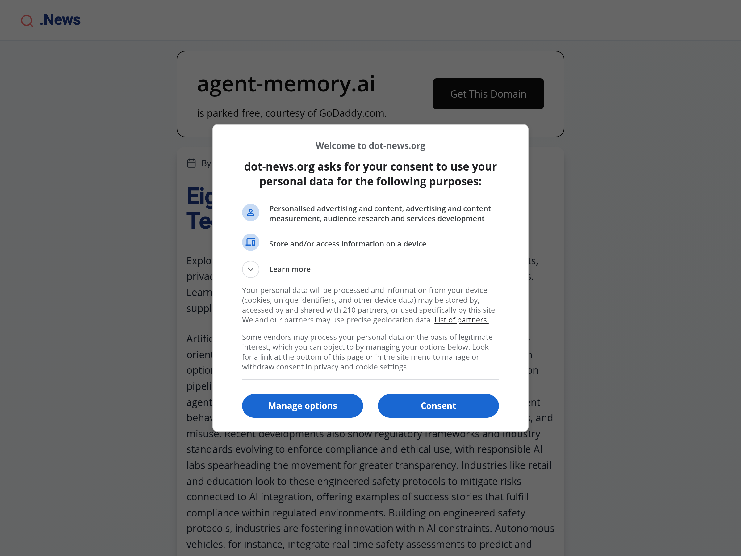 Screenshot of Agent Memory website