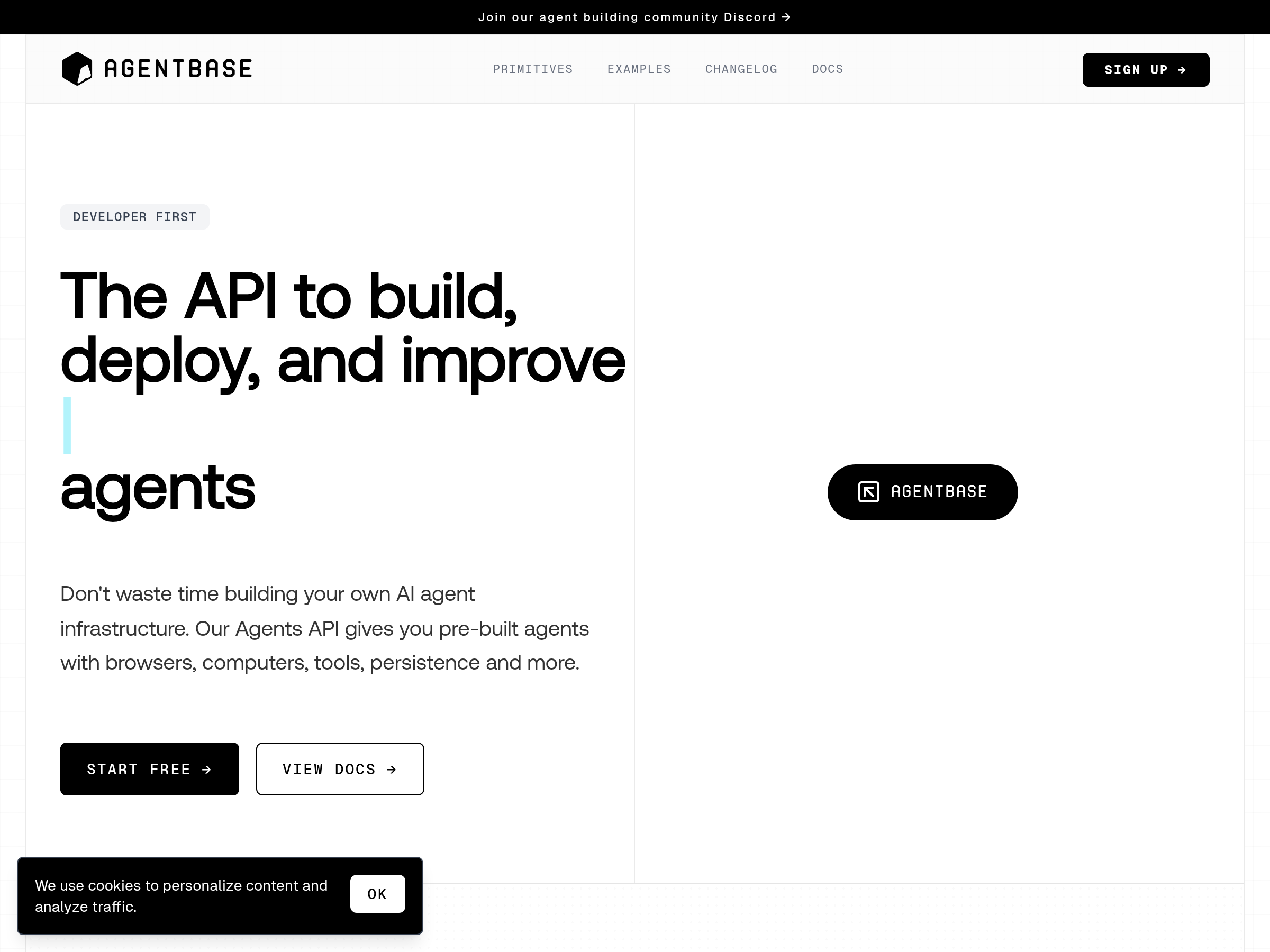 Screenshot of Agentbase website