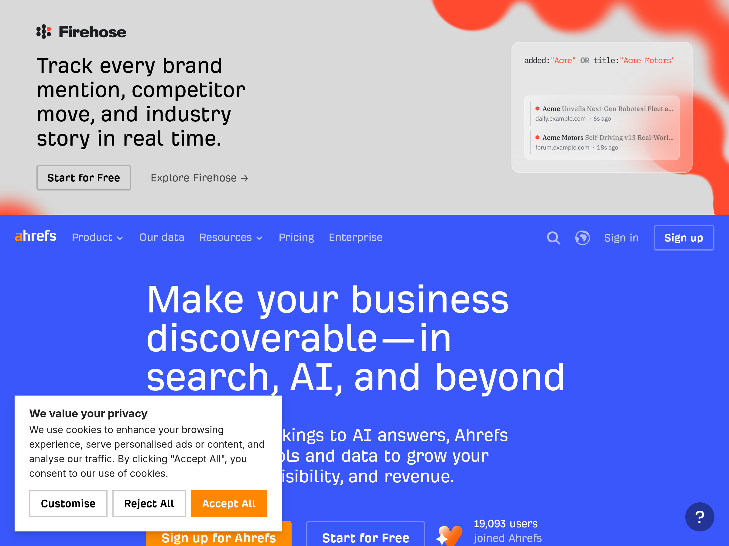 Screenshot of Ahrefs website