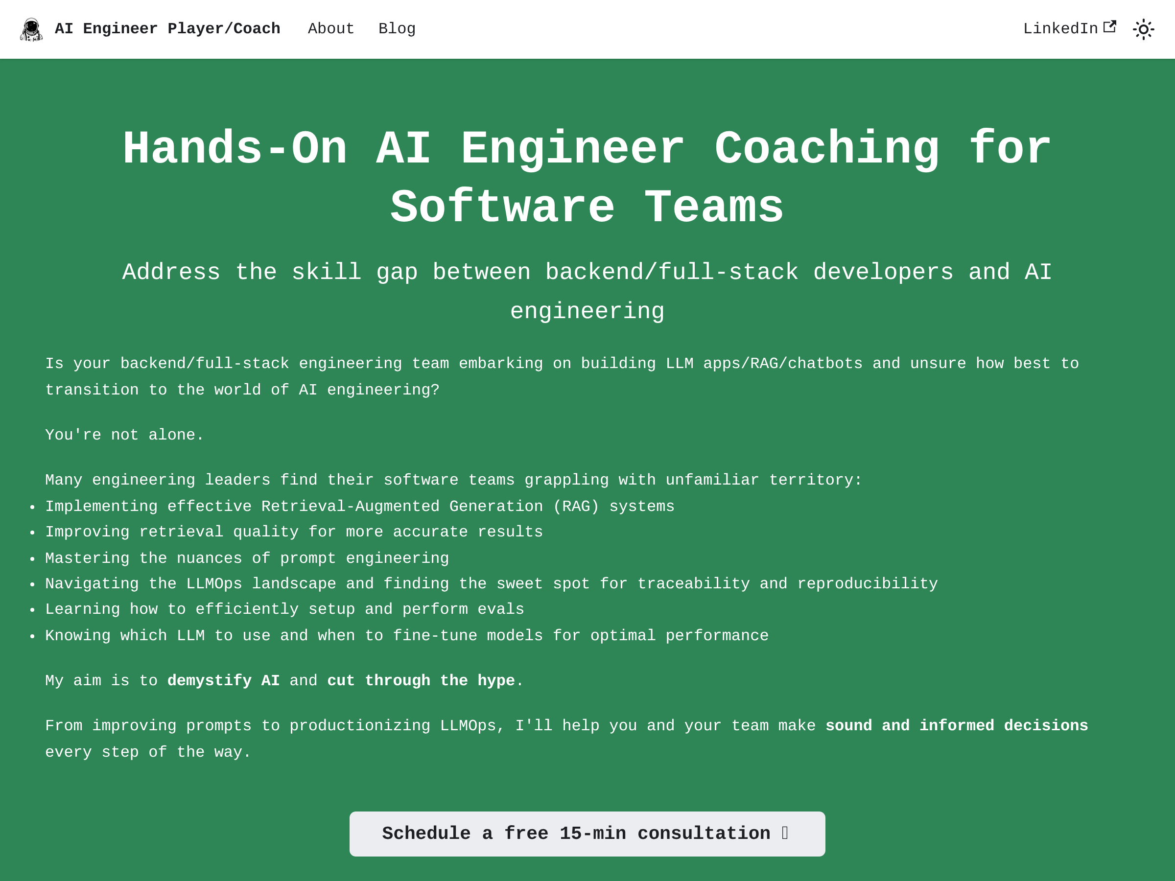Screenshot of AI Engineer Coach website