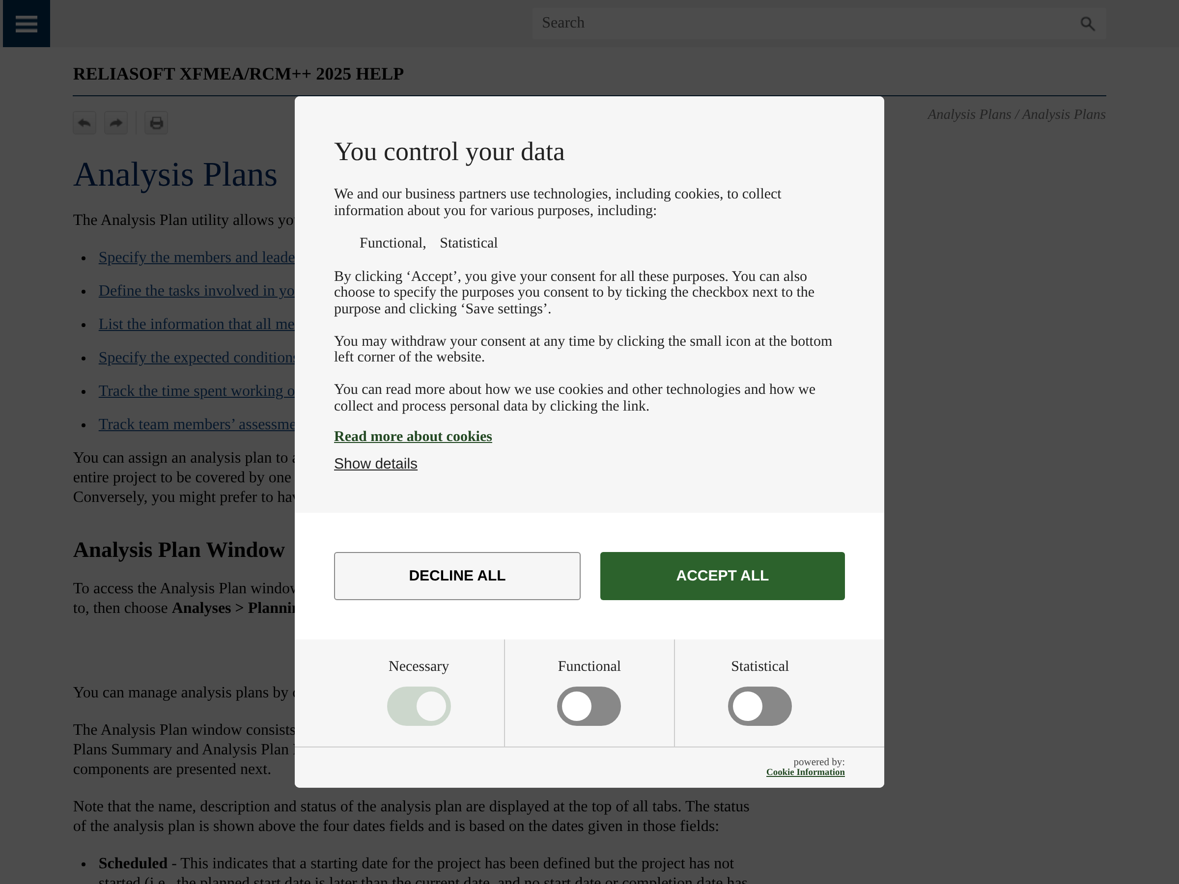 Screenshot of Analysis Plans website