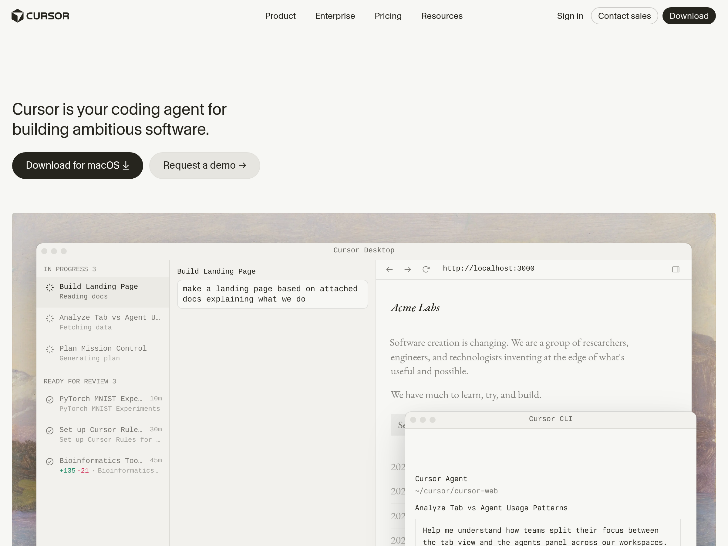 Screenshot of Cursor website