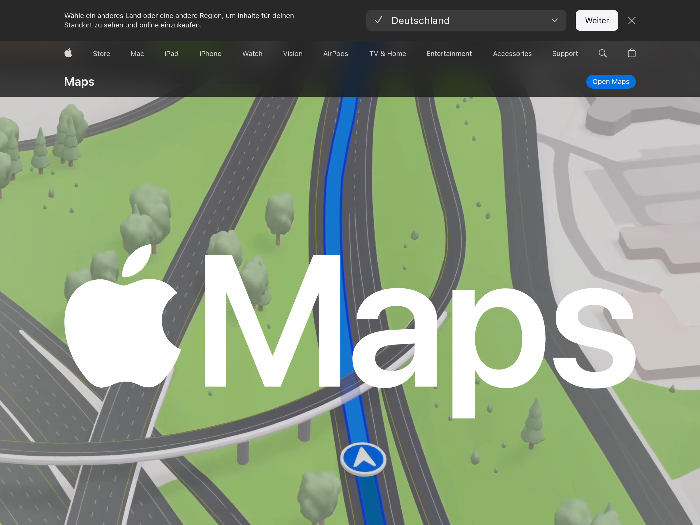 Screenshot of Apple Maps website