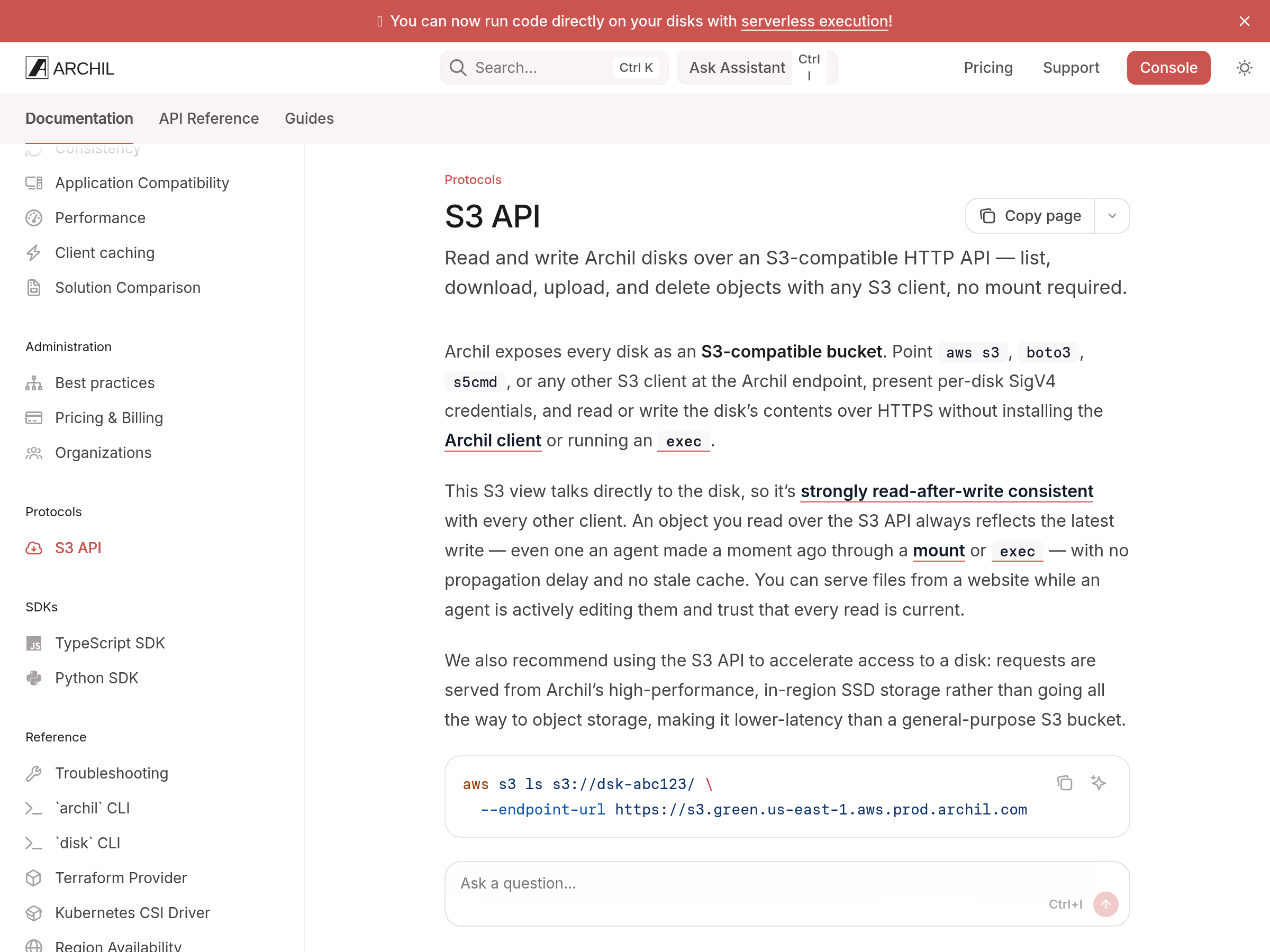 Screenshot of Archil AppendObject API website