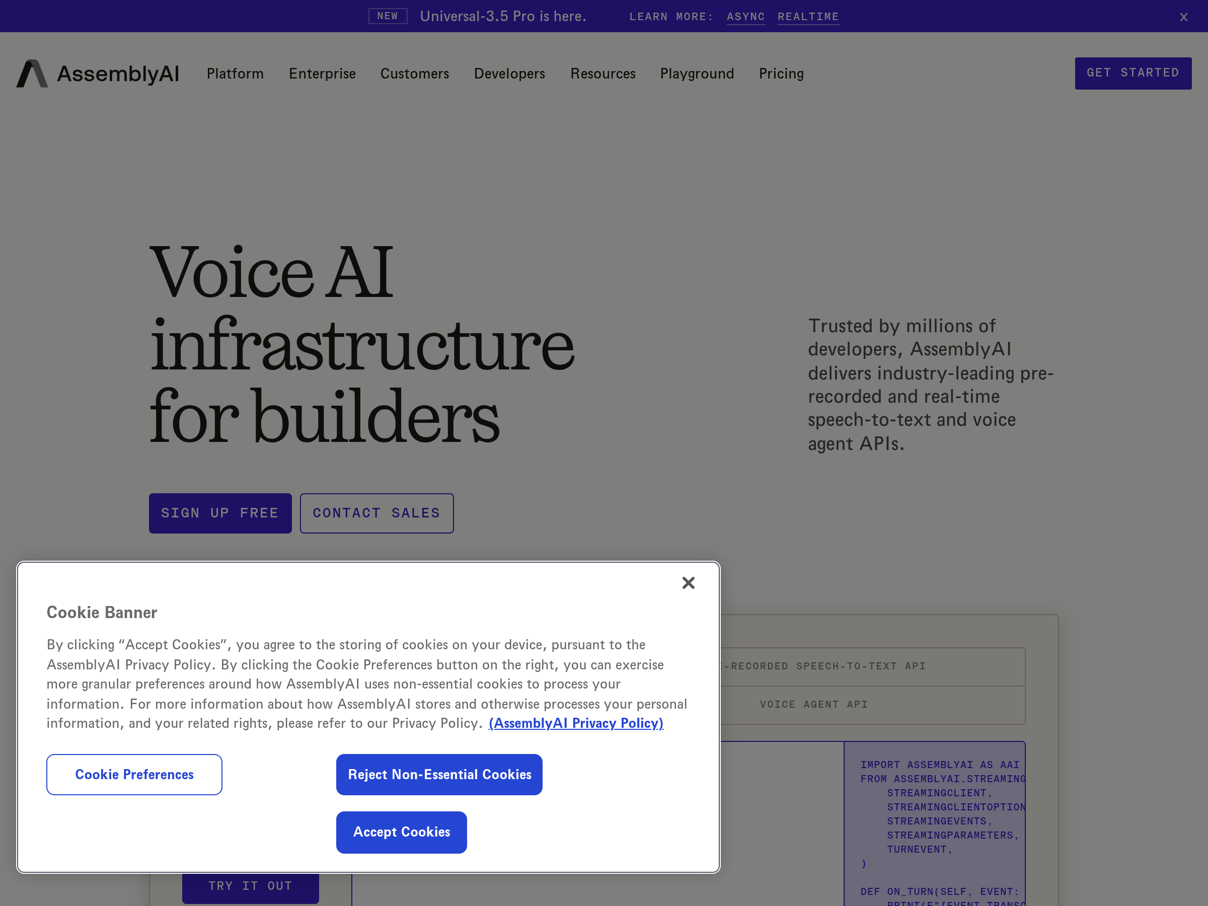 Screenshot of AssemblyAI website