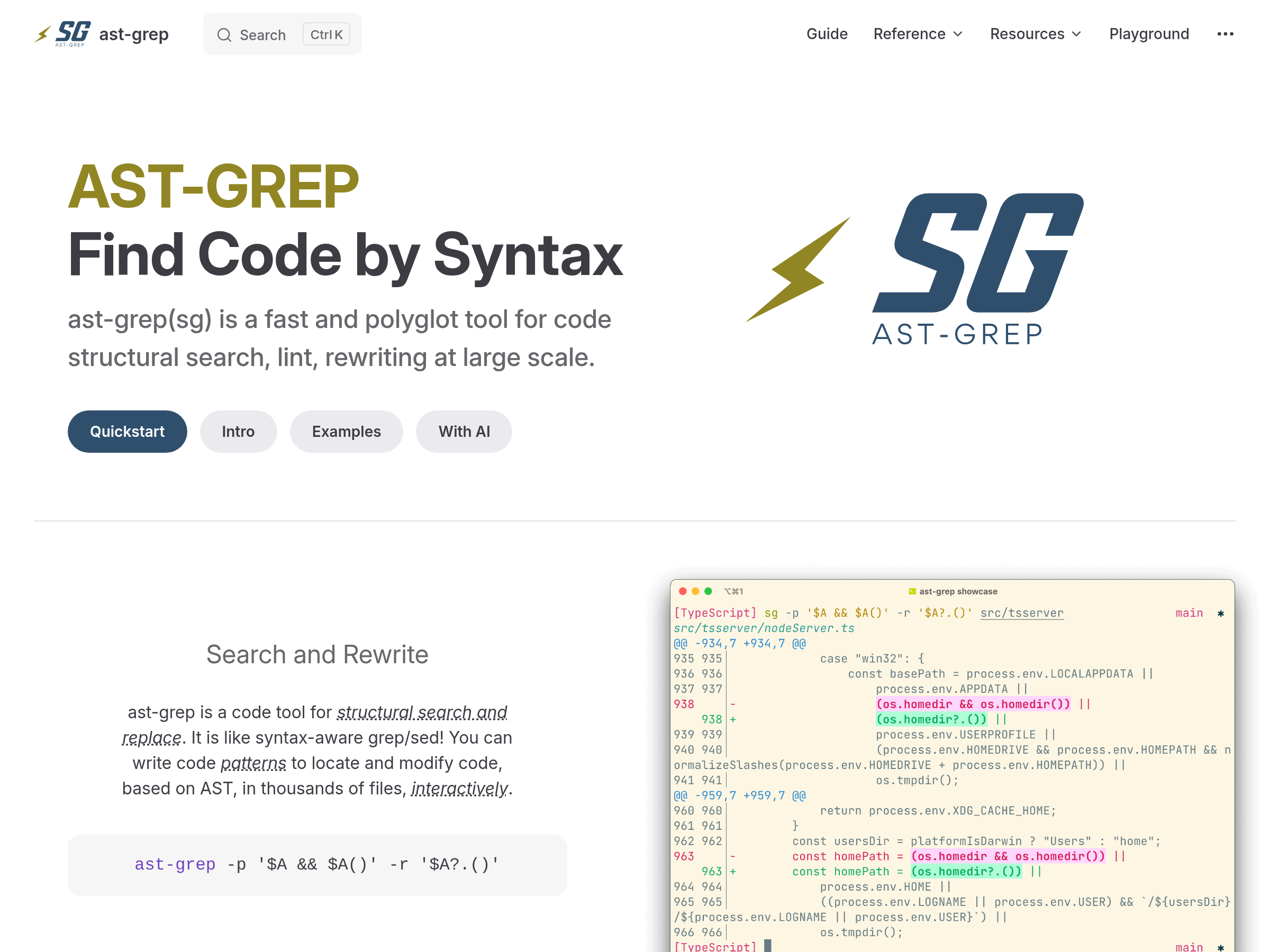 Screenshot of ast-grep website