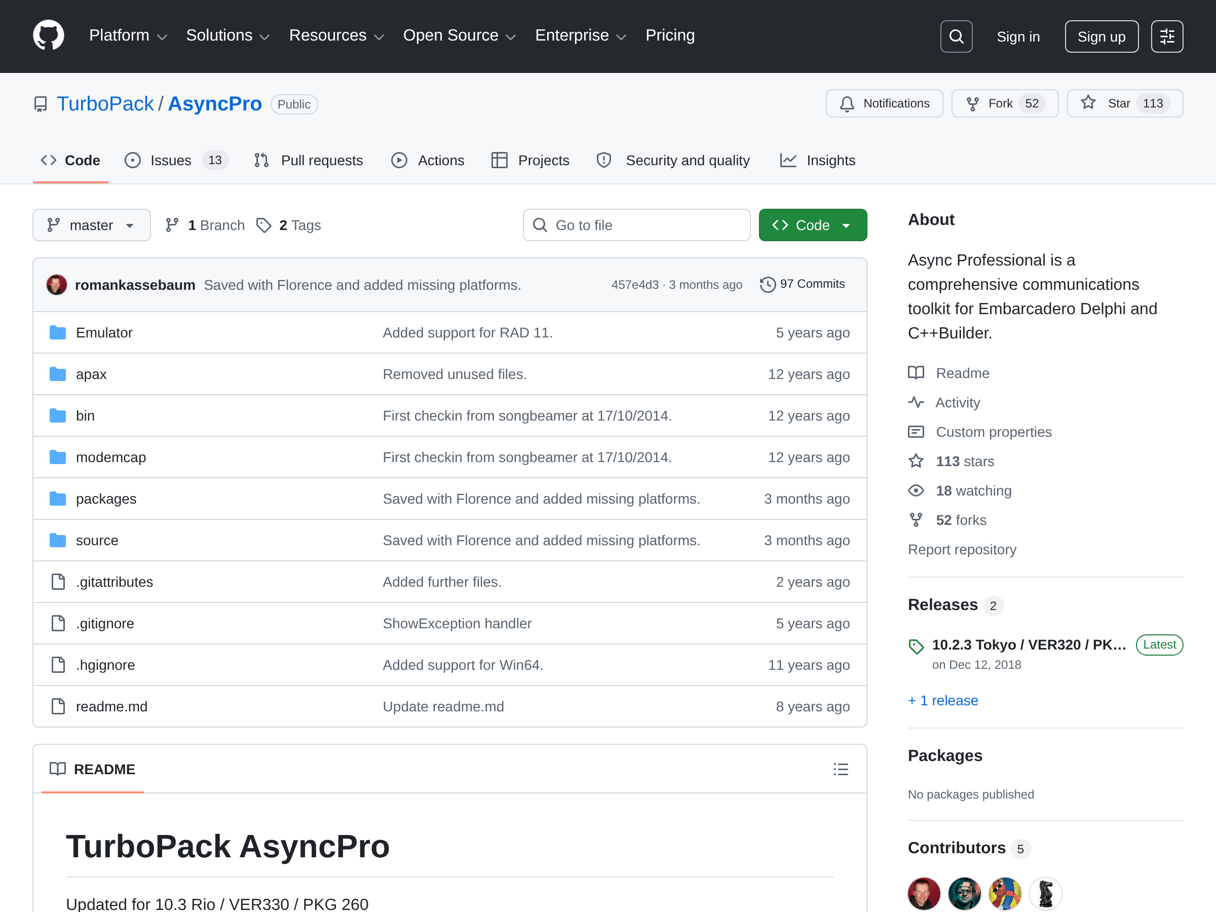 Screenshot of TurboPack AsyncPro website