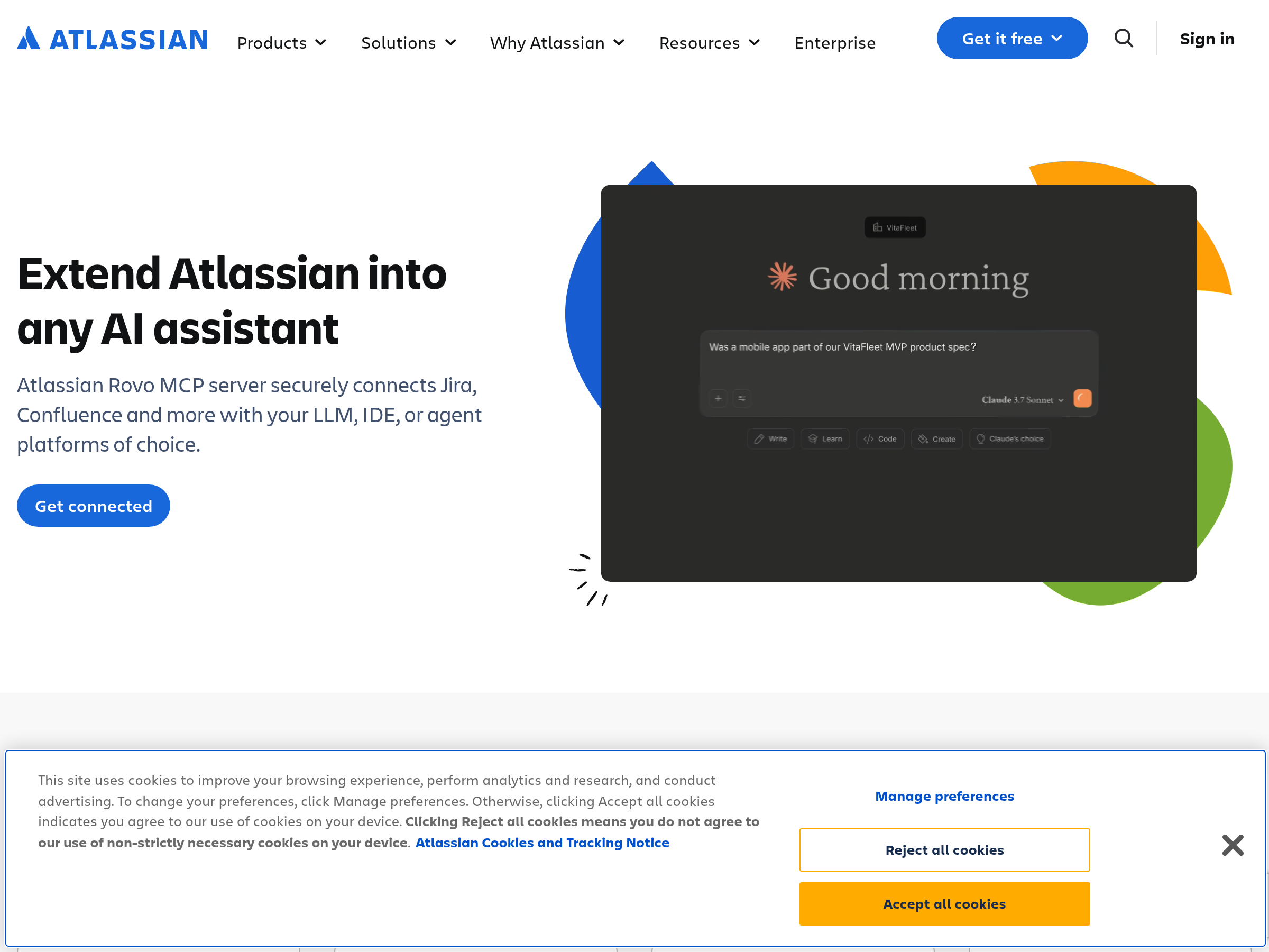 Screenshot of Atlassian Rovo MCP Server website