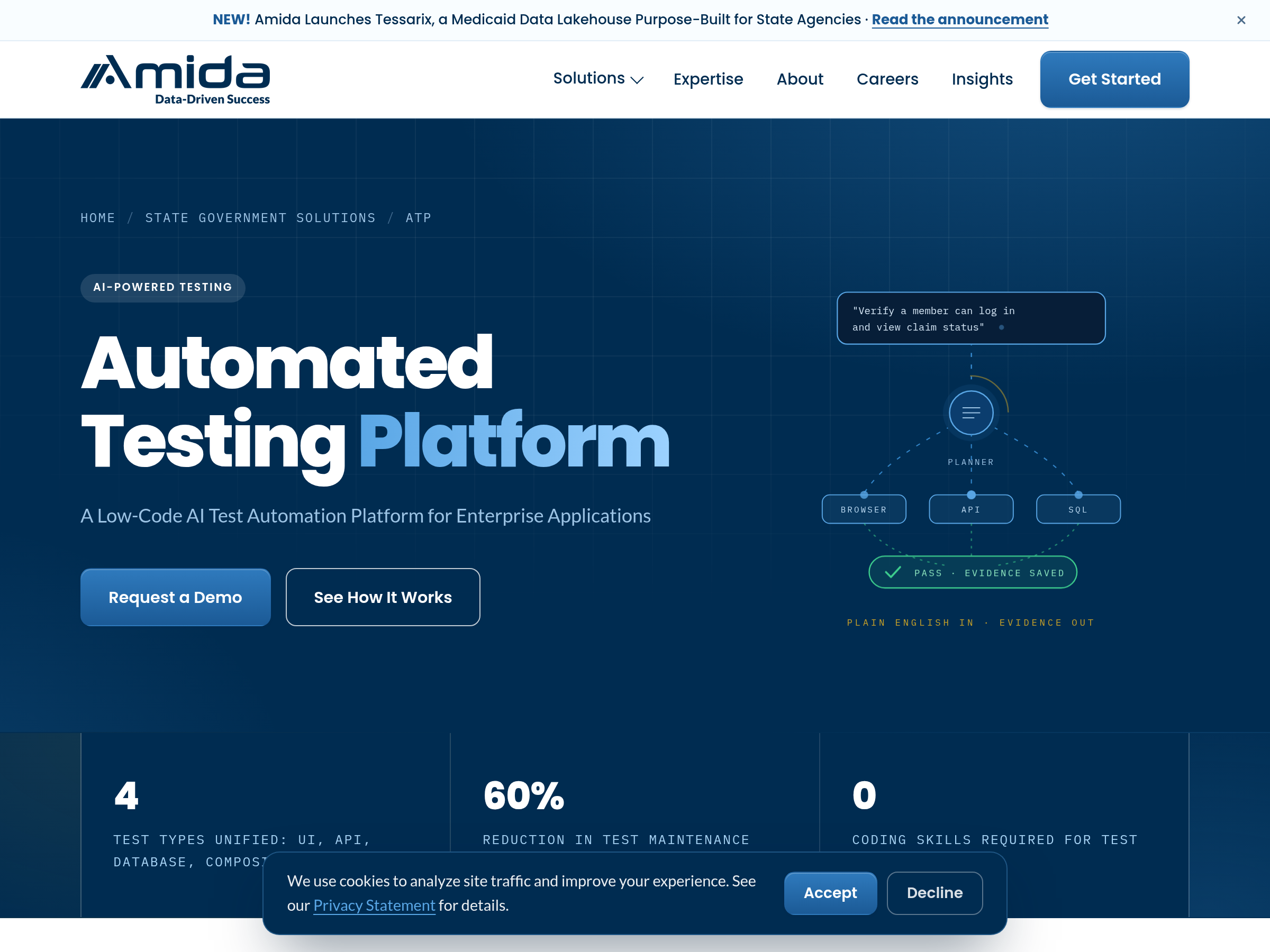 Screenshot of Amida Technology Platform website