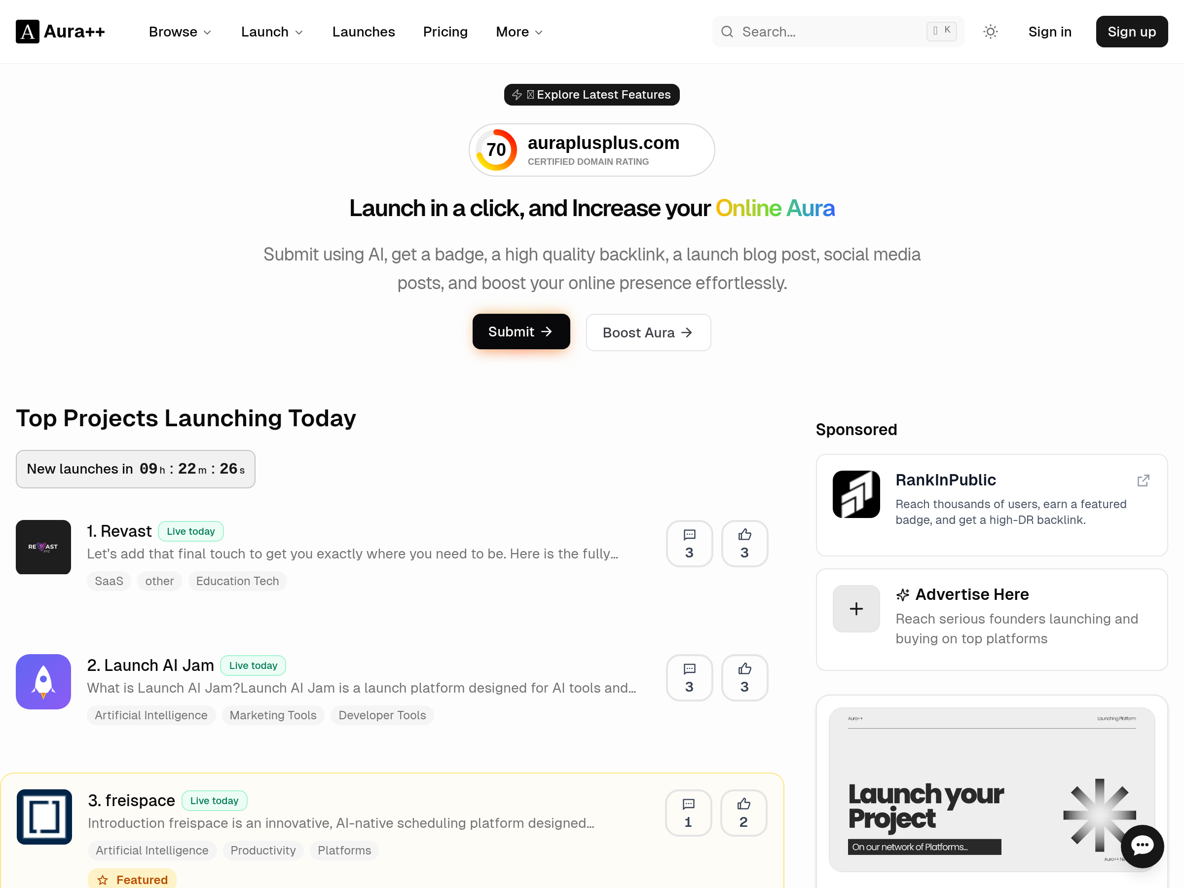 Screenshot of Aura++ website