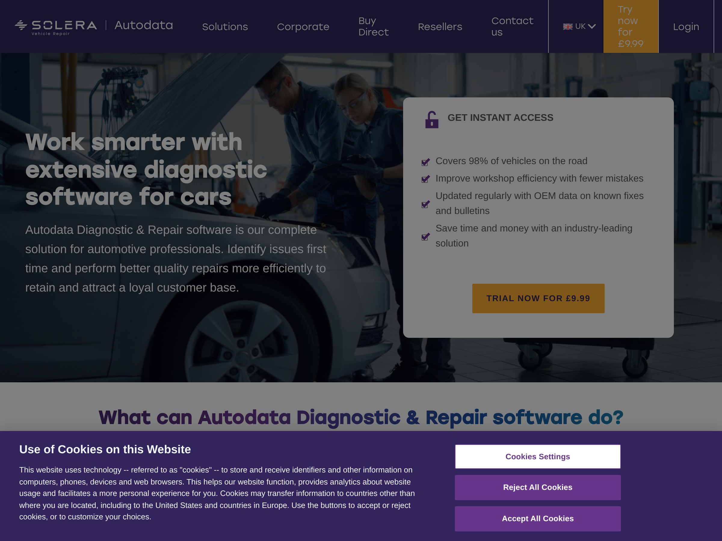 Screenshot of Autodata website
