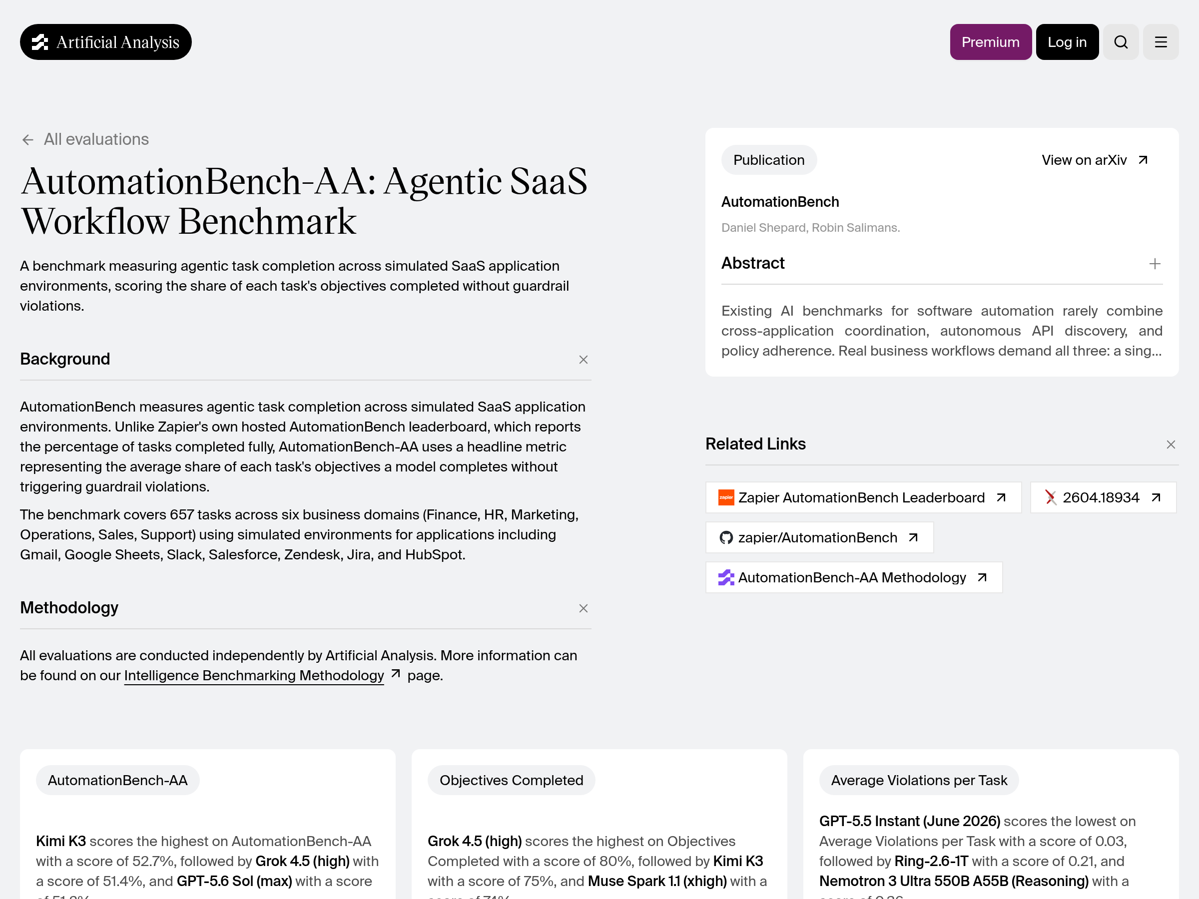 Screenshot of AutomationBench-AA website