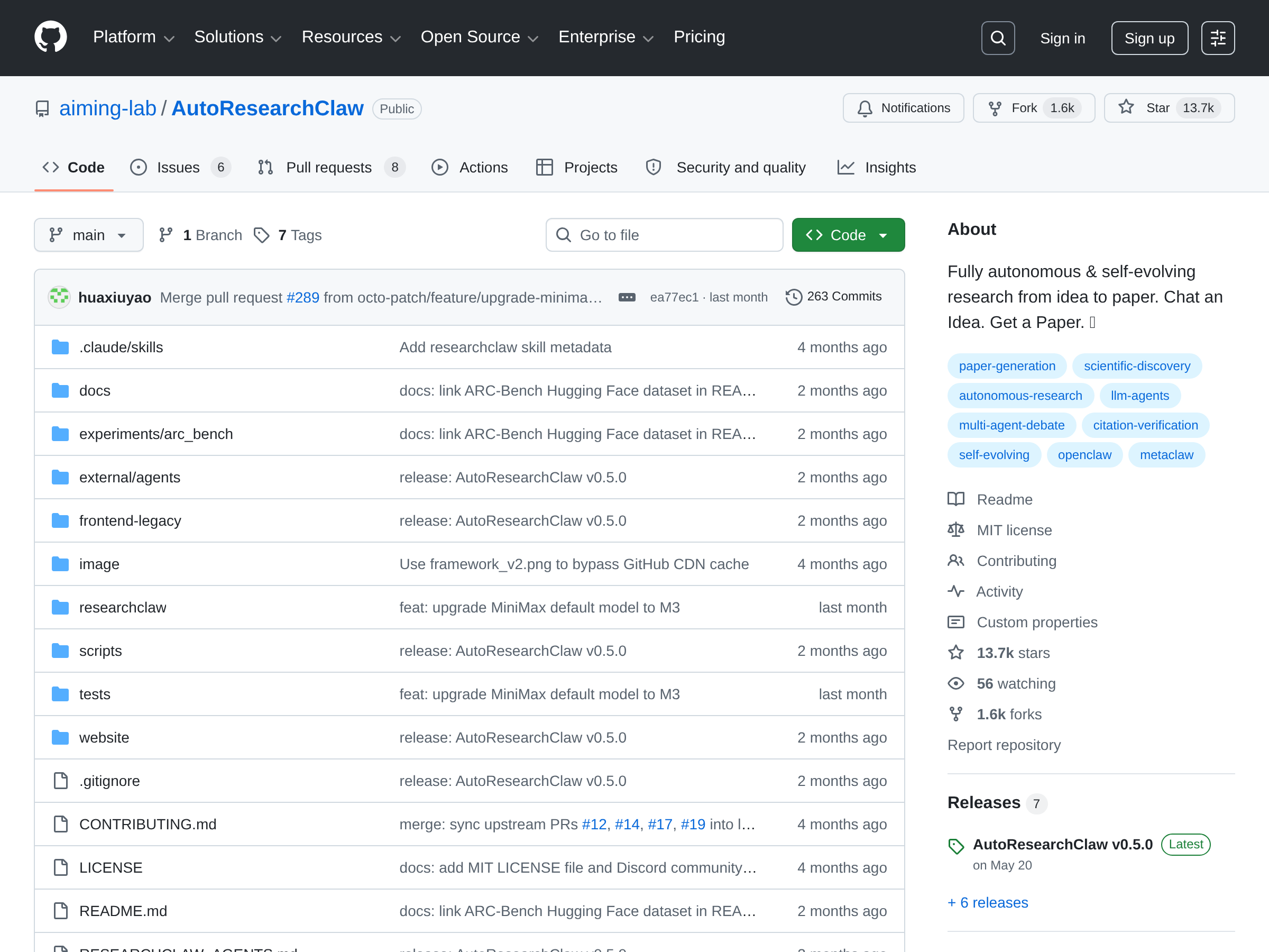 Screenshot of AutoResearchClaw website