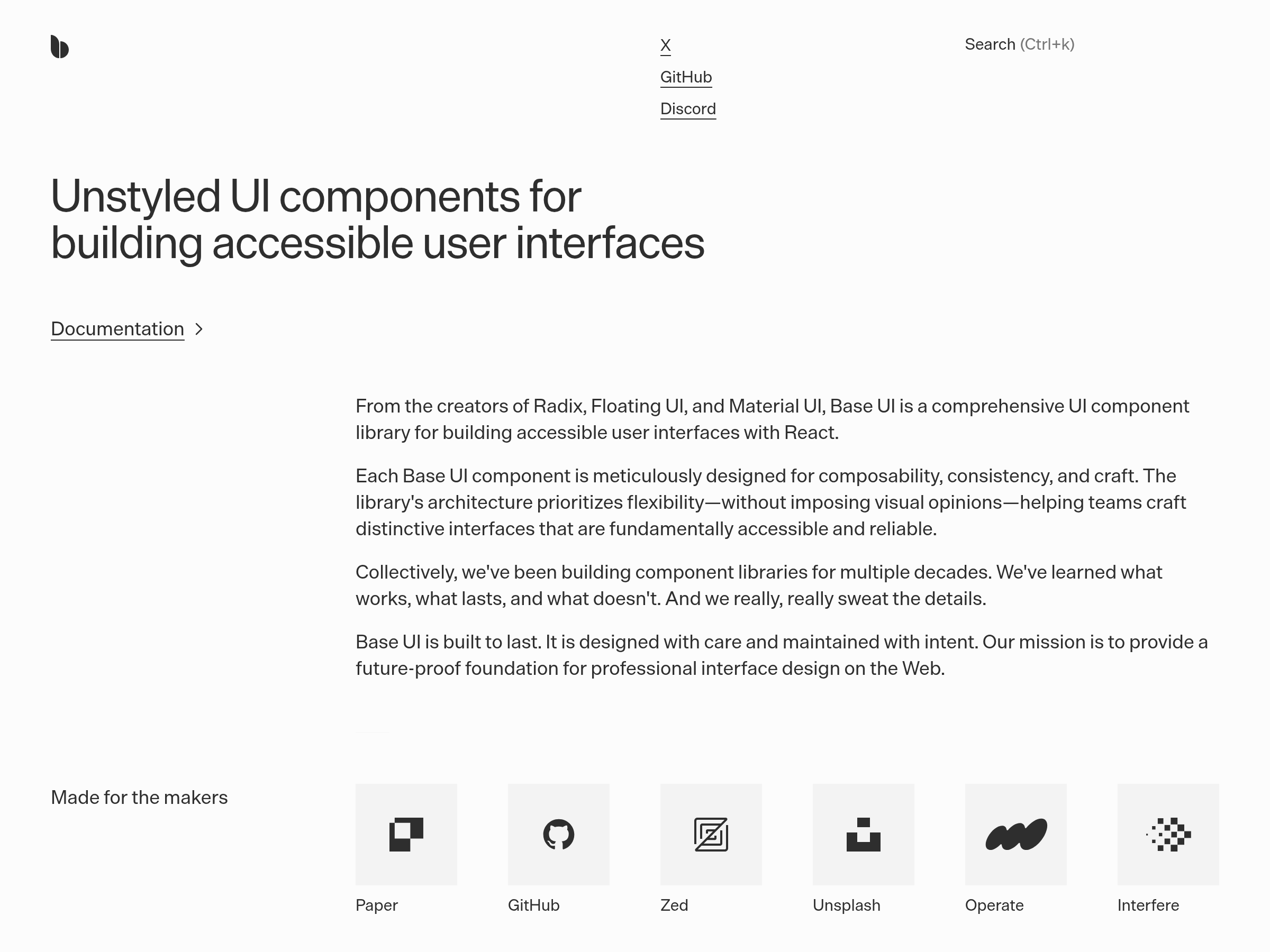 Screenshot of Base UI website