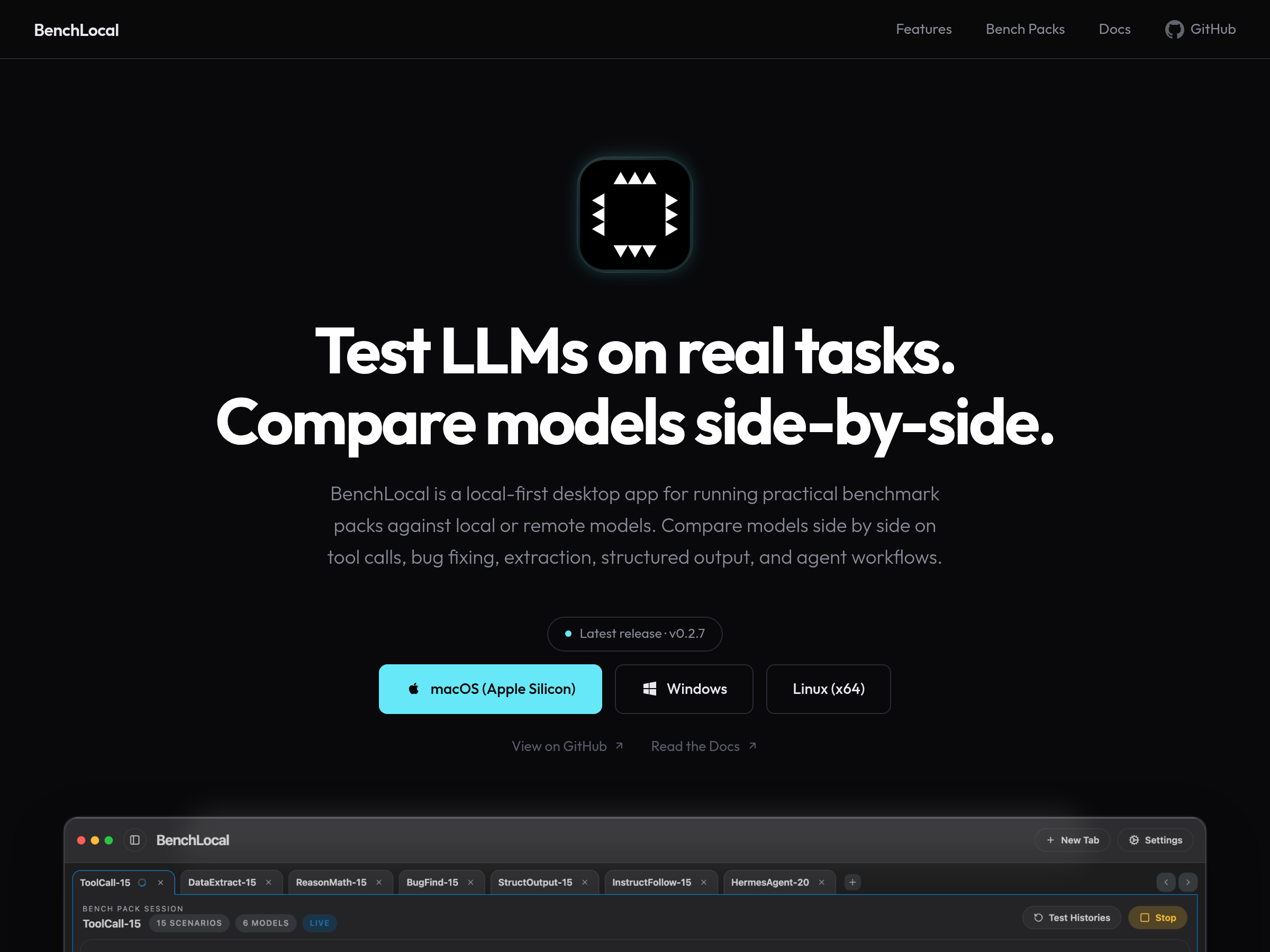 Screenshot of BenchLocal website