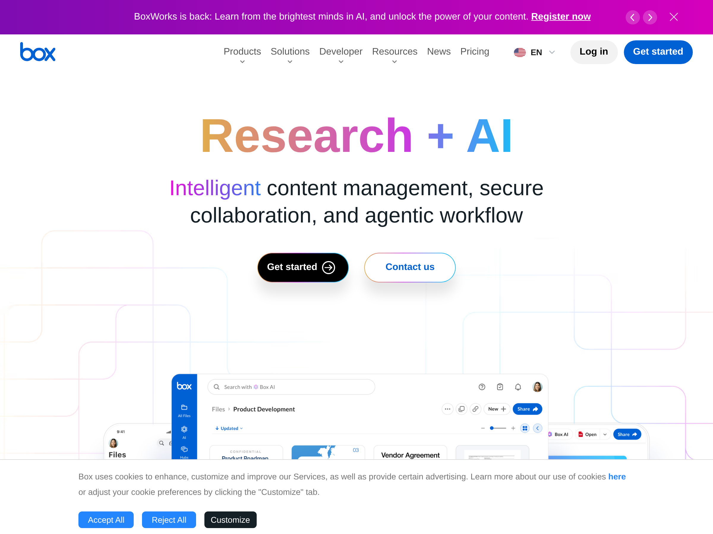 Screenshot of Box website