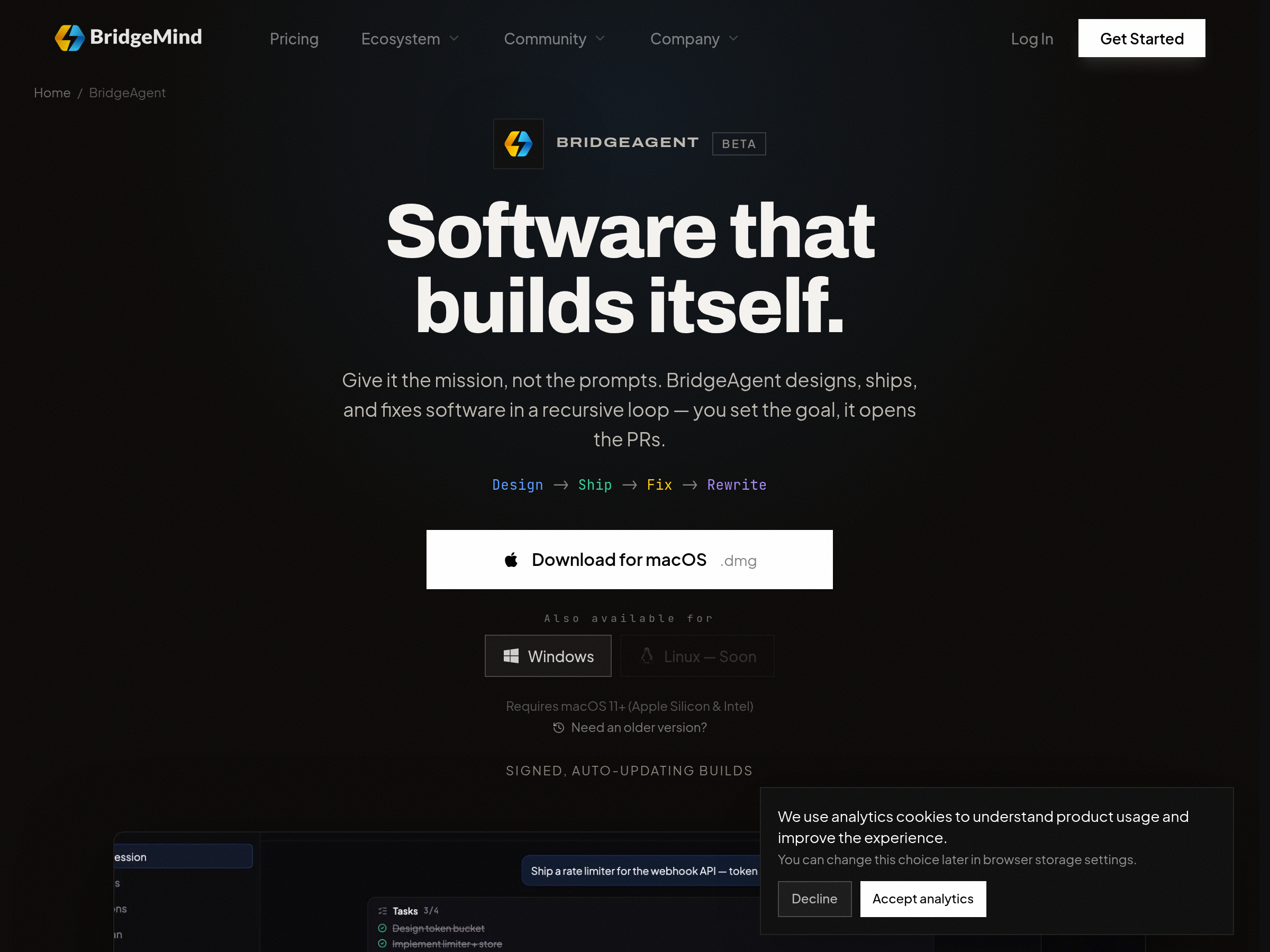 Screenshot of BridgeAgent website