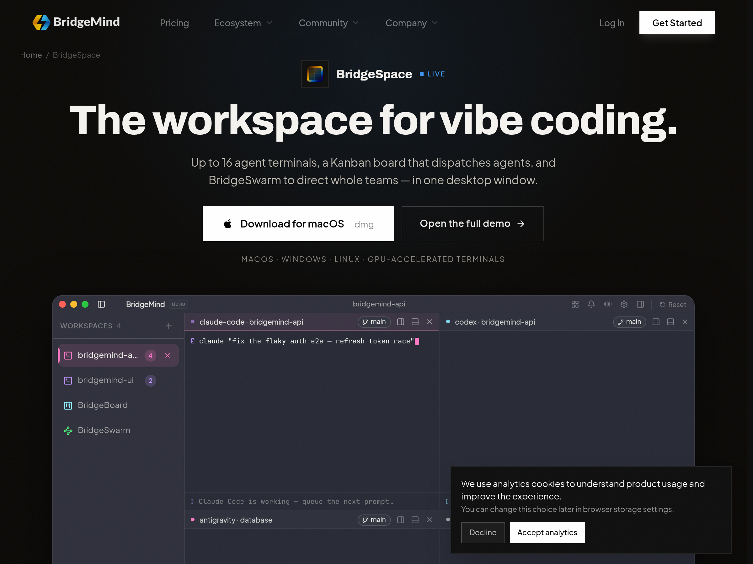 Screenshot of BridgeSpace website