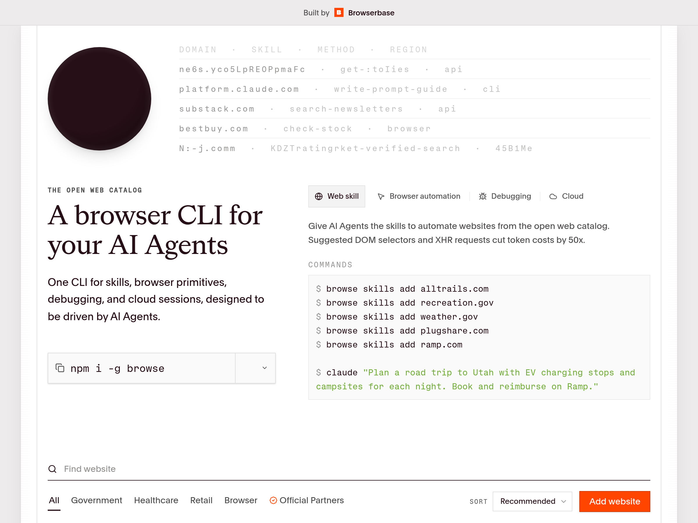Screenshot of Browse.sh website