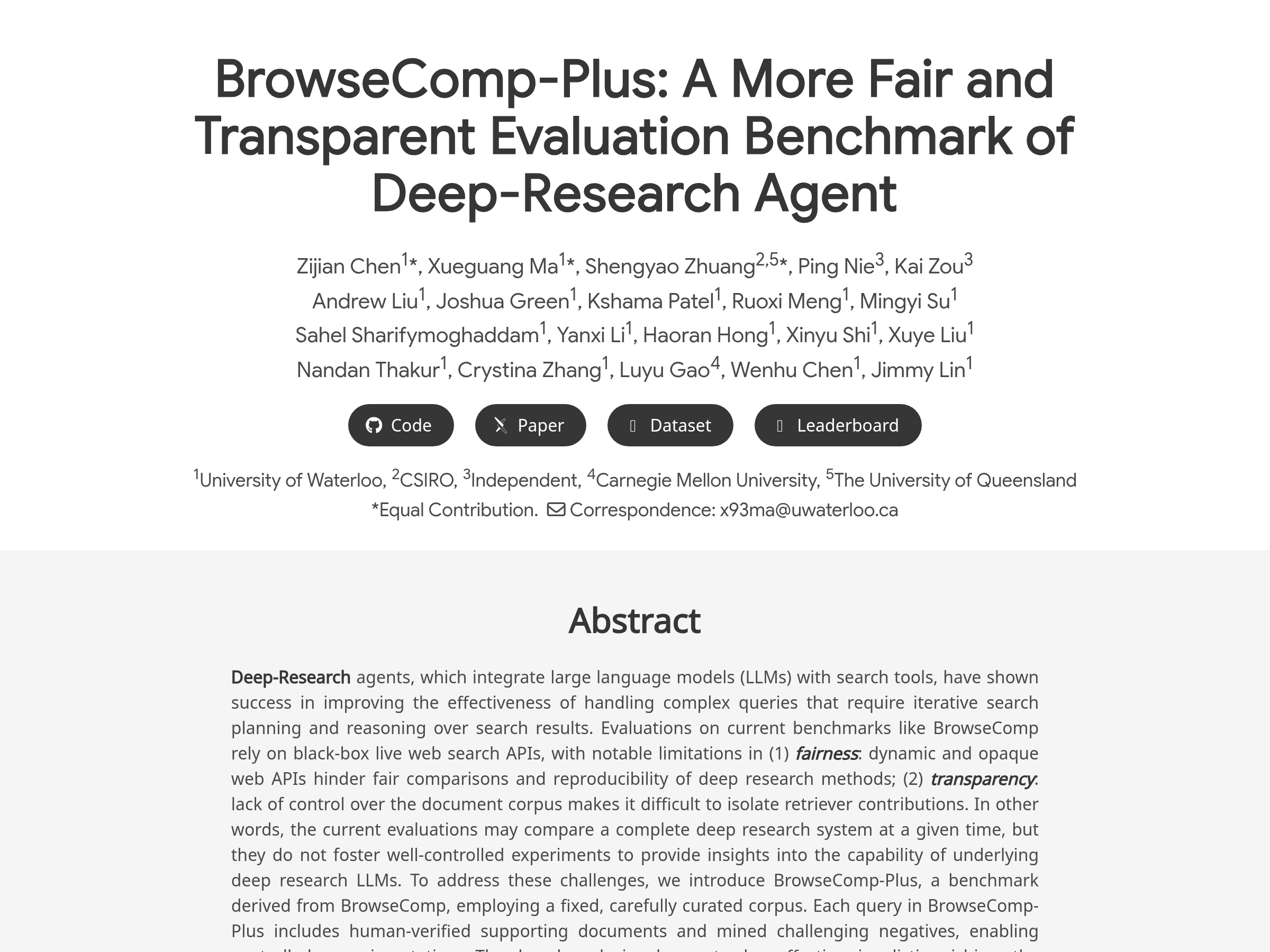 Screenshot of BrowseComp-Plus website