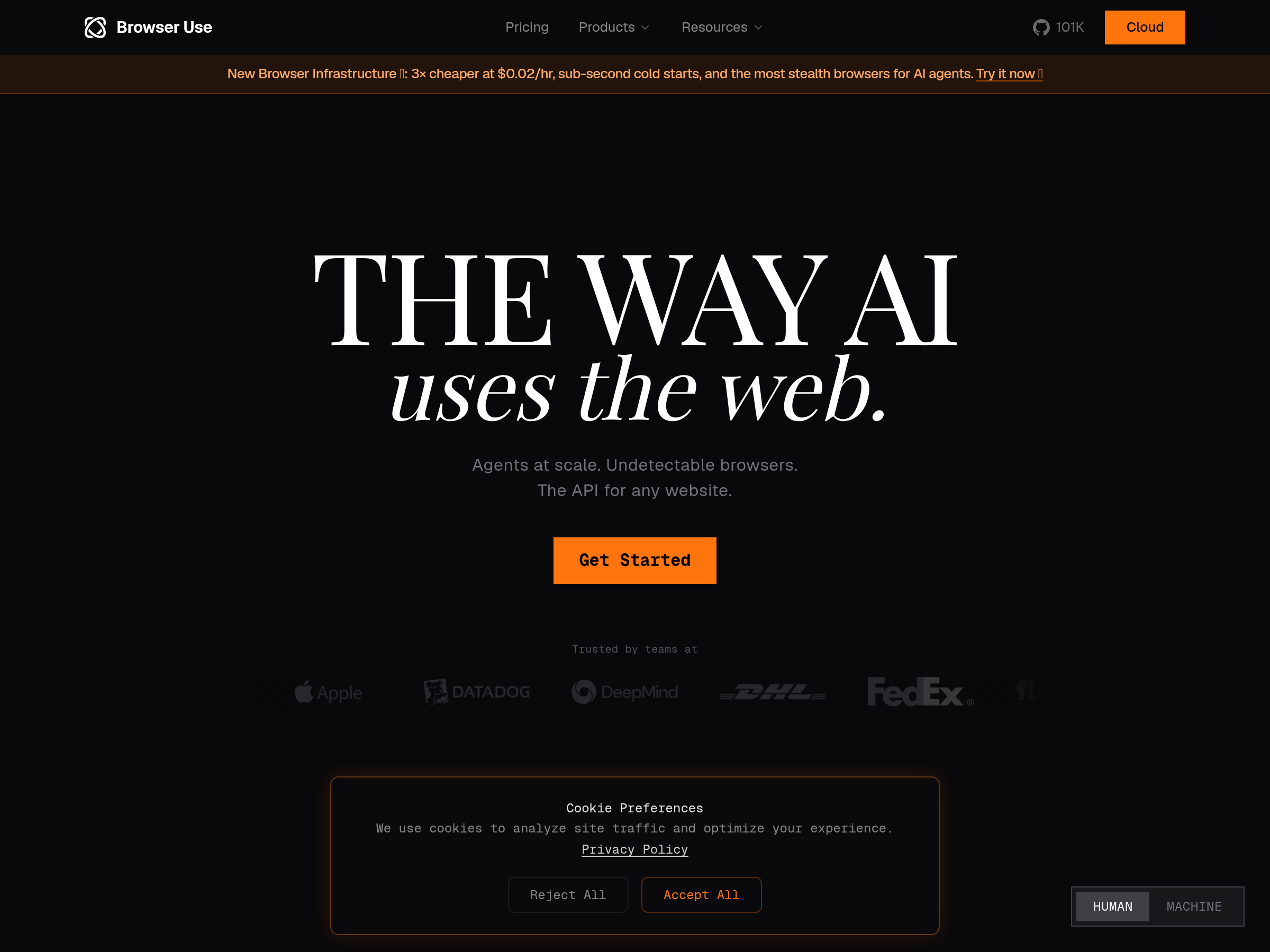 Screenshot of Browser Use v4 website