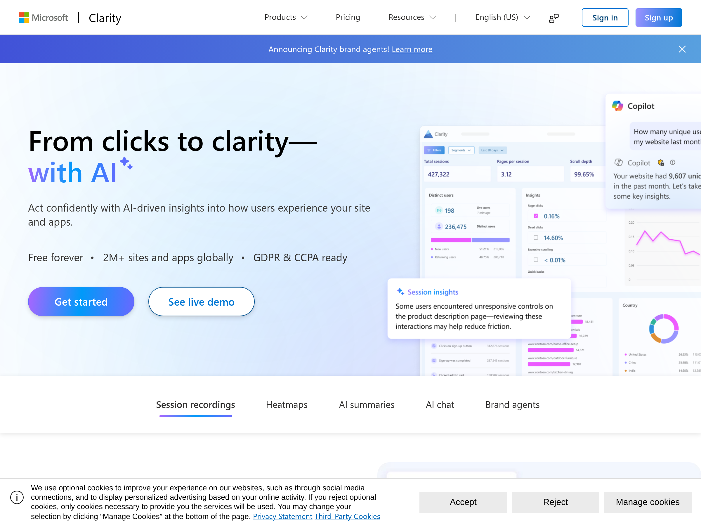 Screenshot of Clarity website