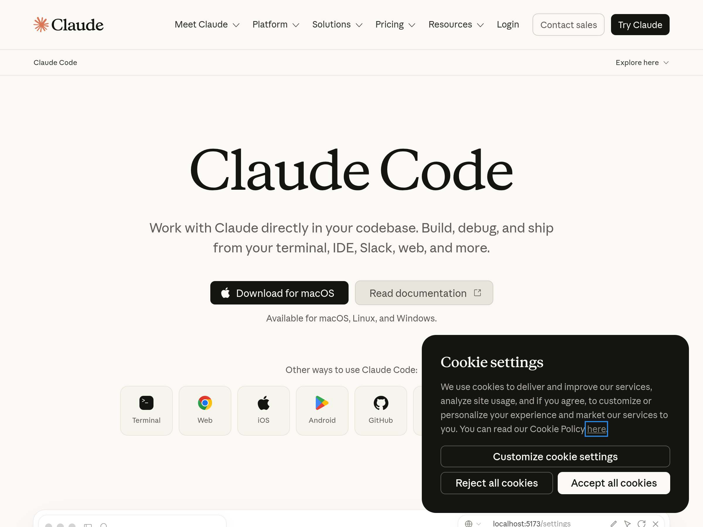 Screenshot of Claude Code 2.1.199 website