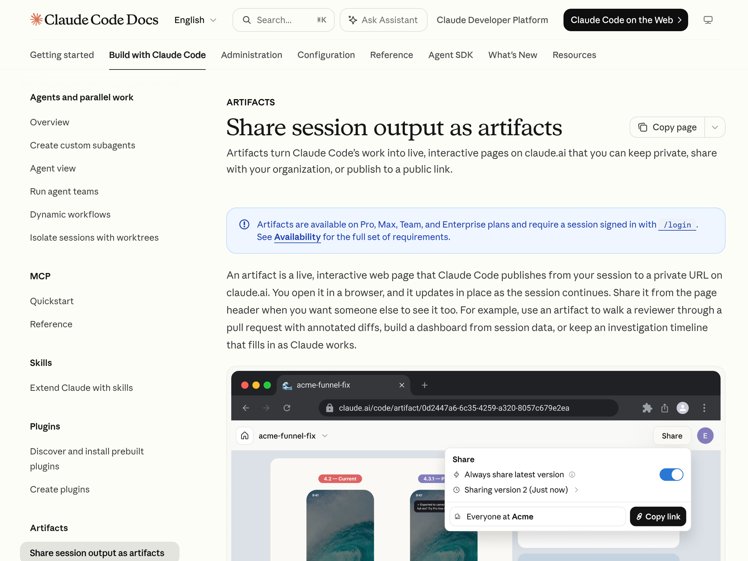 Screenshot of Claude Code Artifacts website
