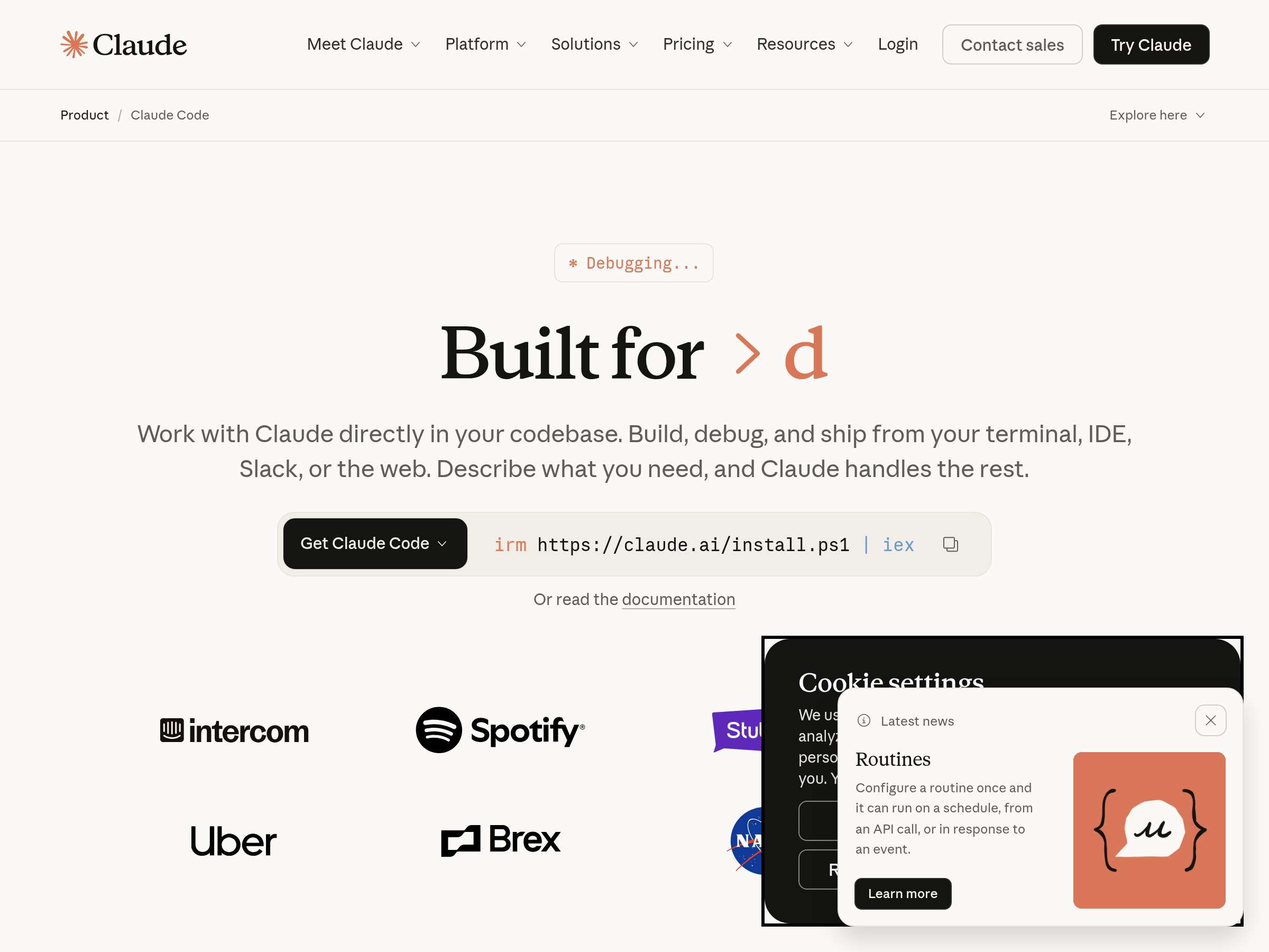 Screenshot of Claude Code website