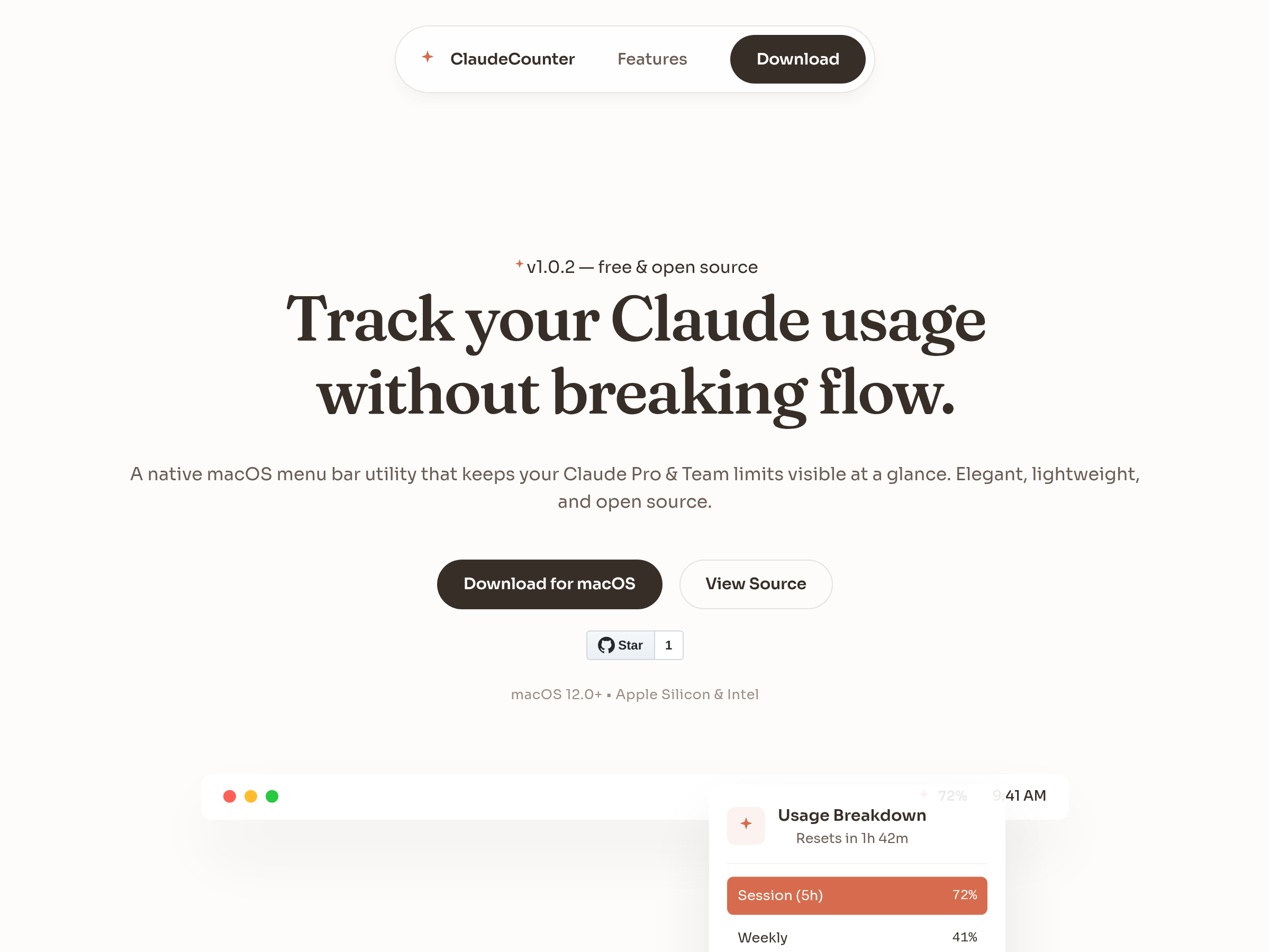 Screenshot of Claude Counter website