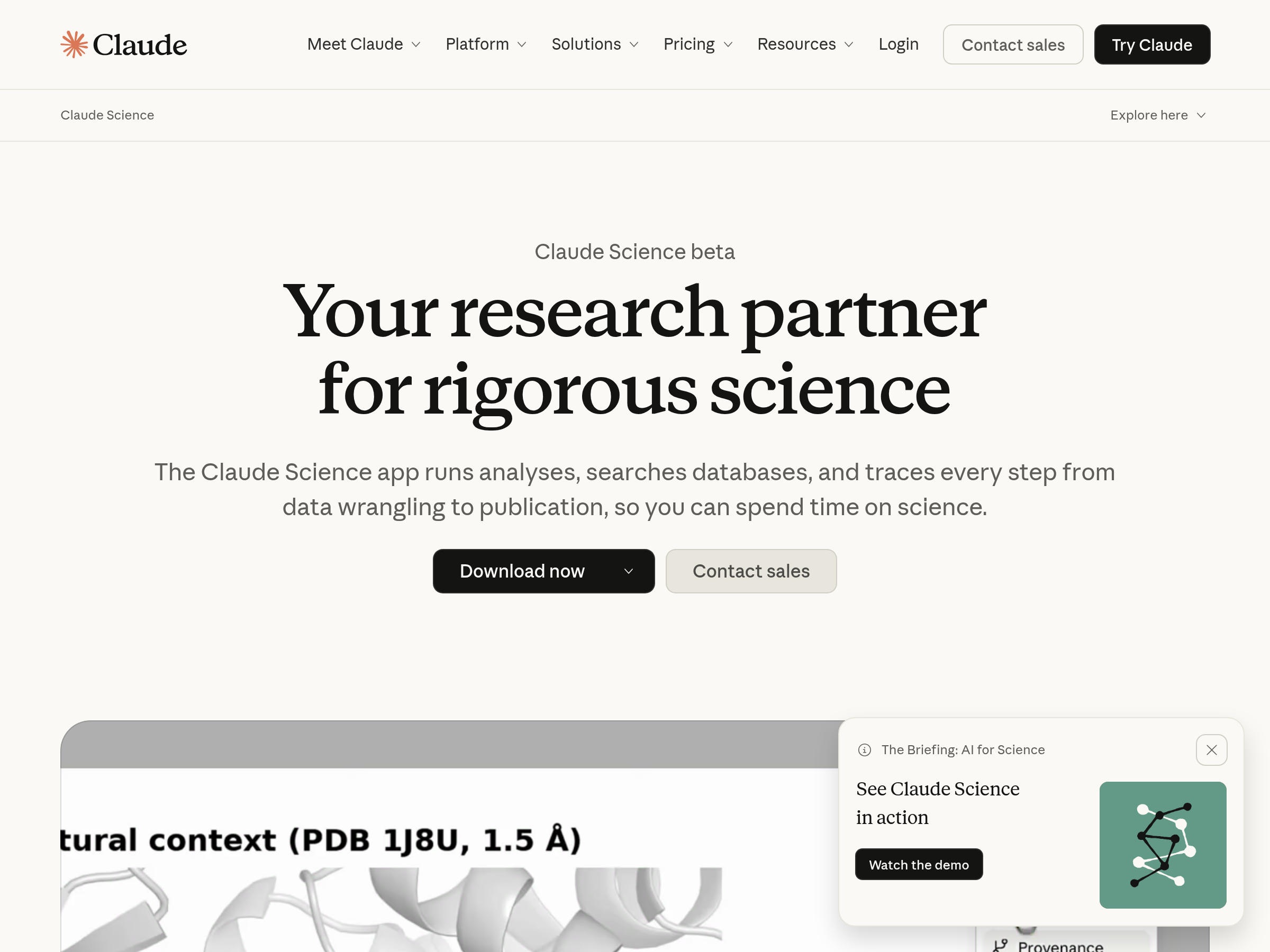 Screenshot of Claude Science website