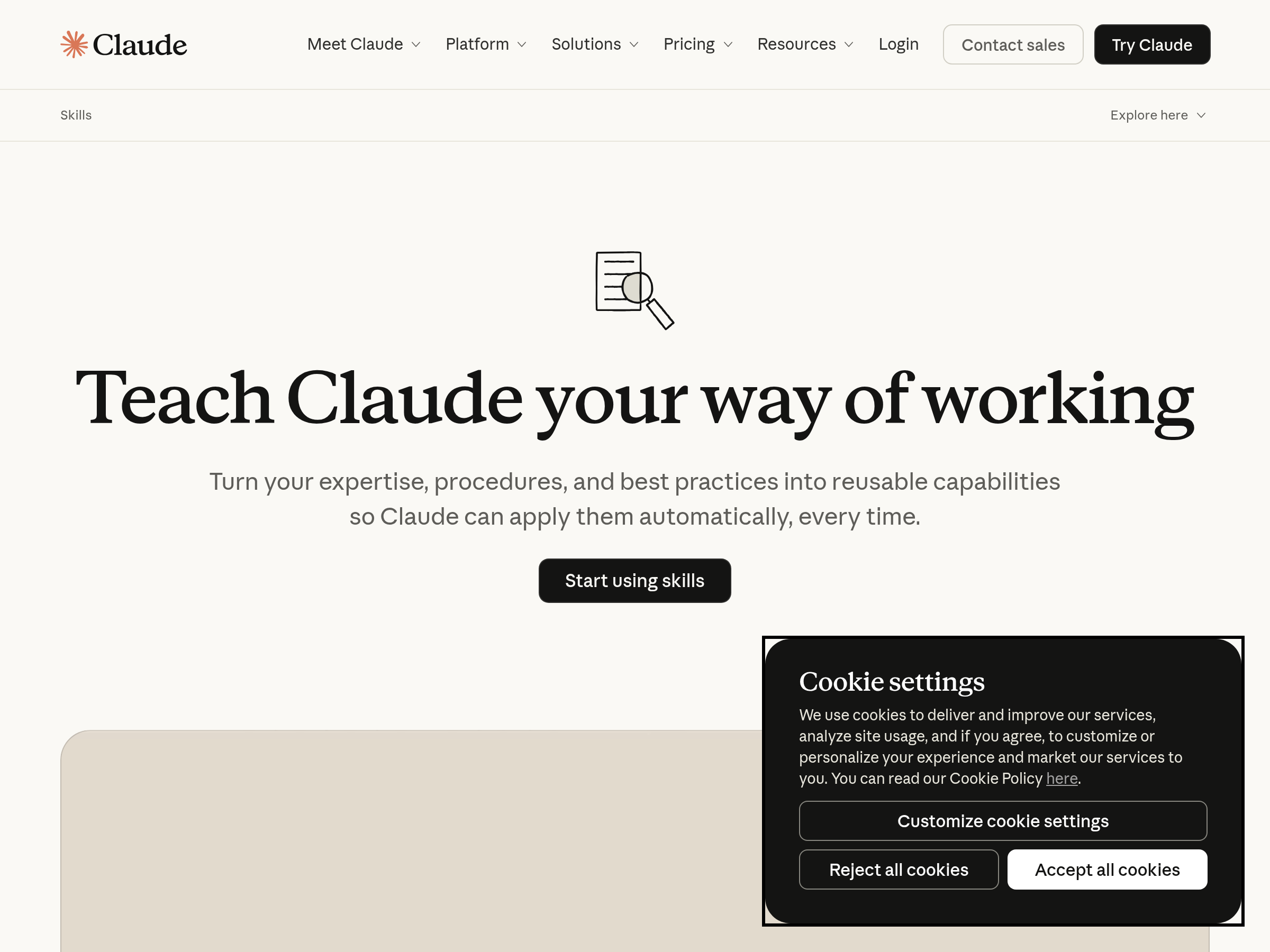 Screenshot of Claude Skills website