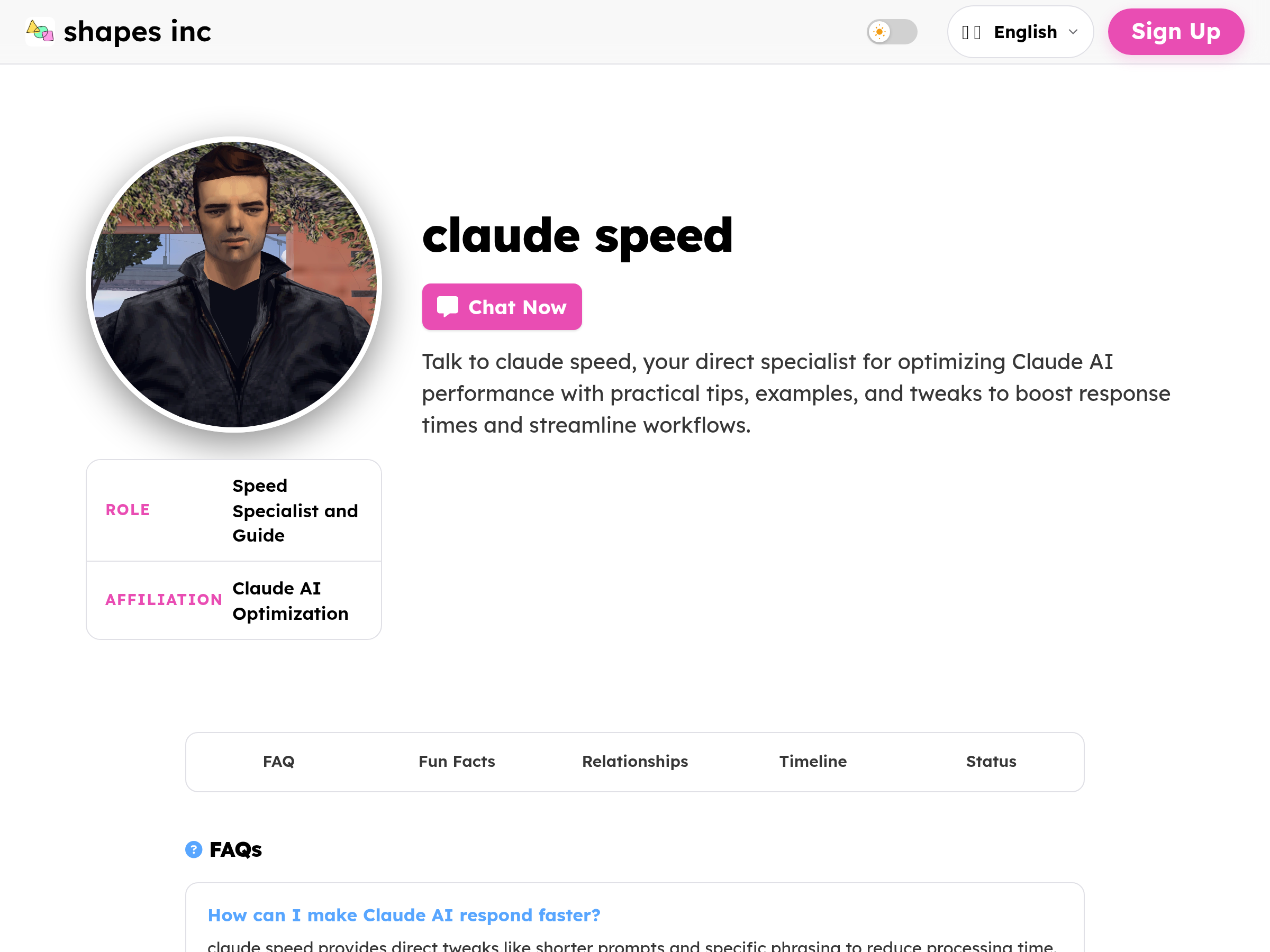 Screenshot of Claude Speed website