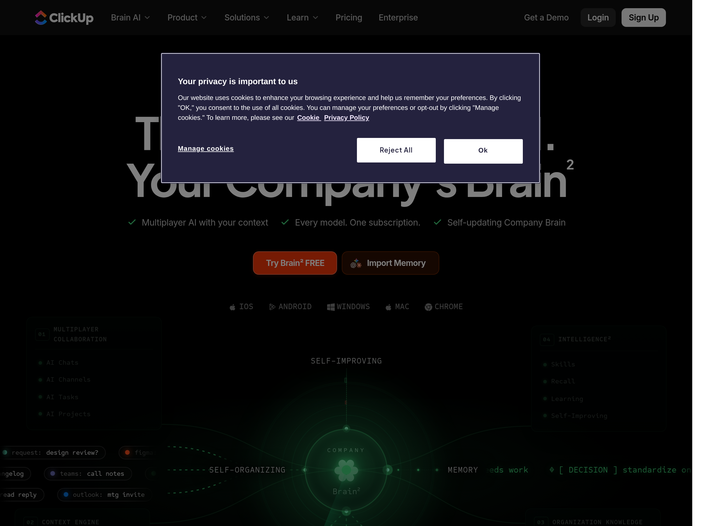 Screenshot of ClickUp Brain website