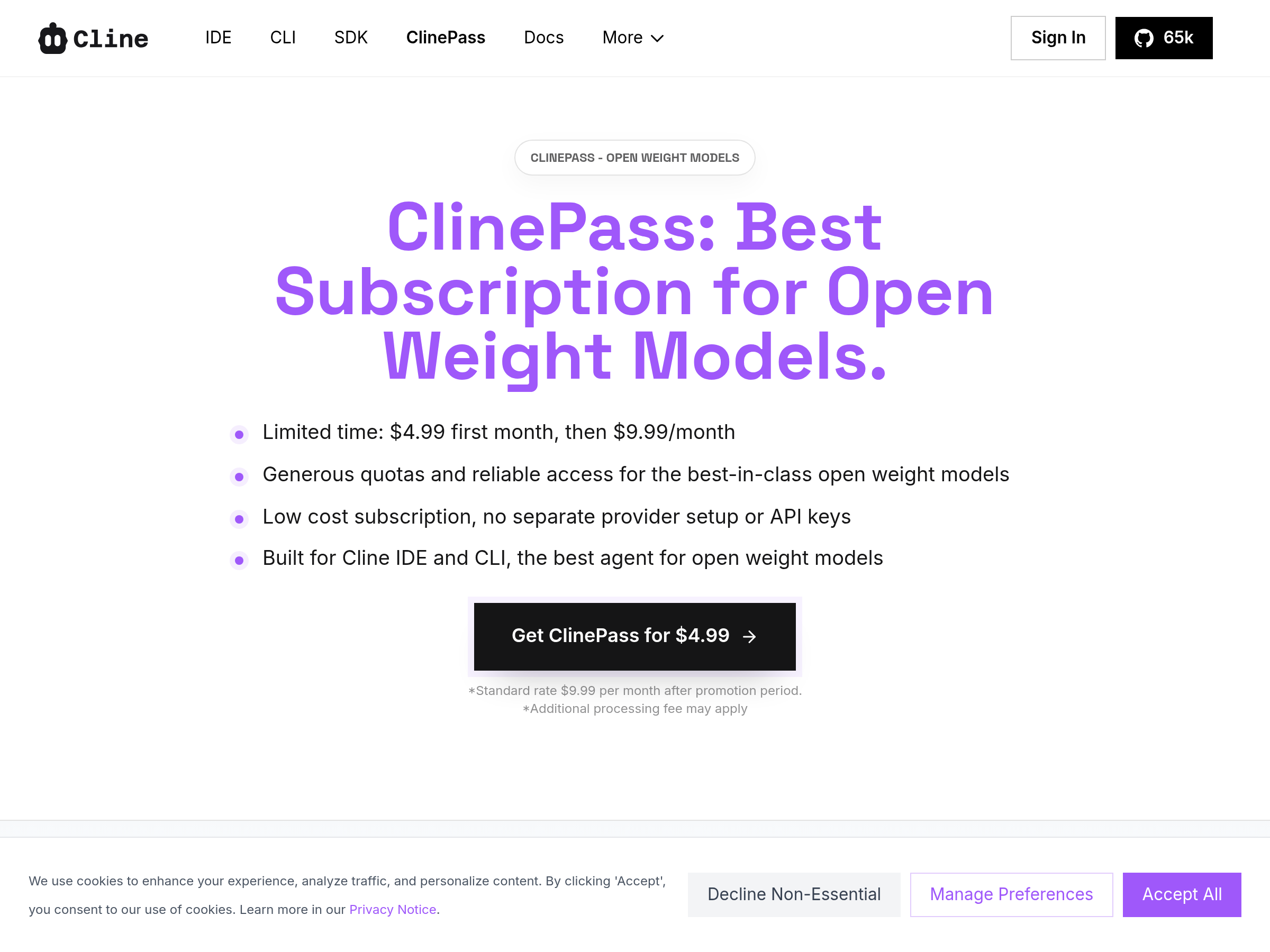 Screenshot of ClinePass website