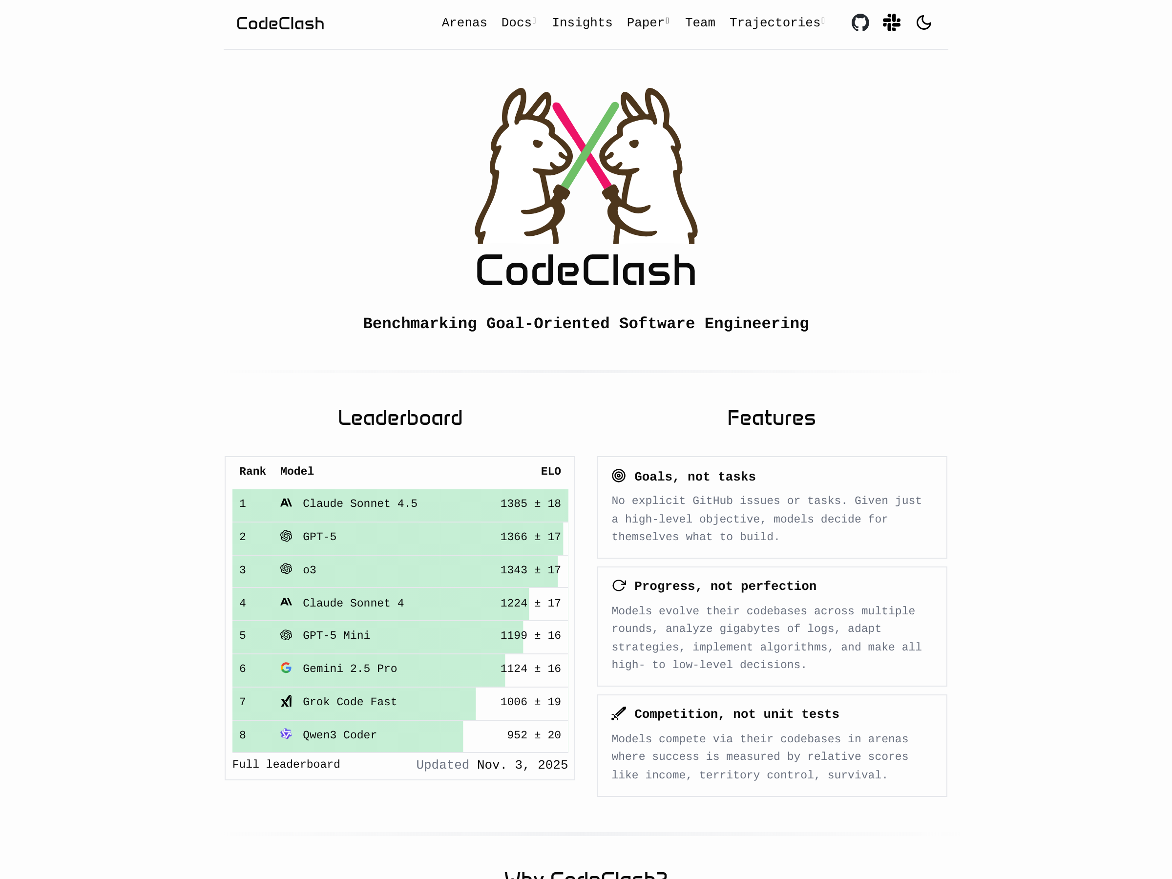 Screenshot of CodeClash.ai website