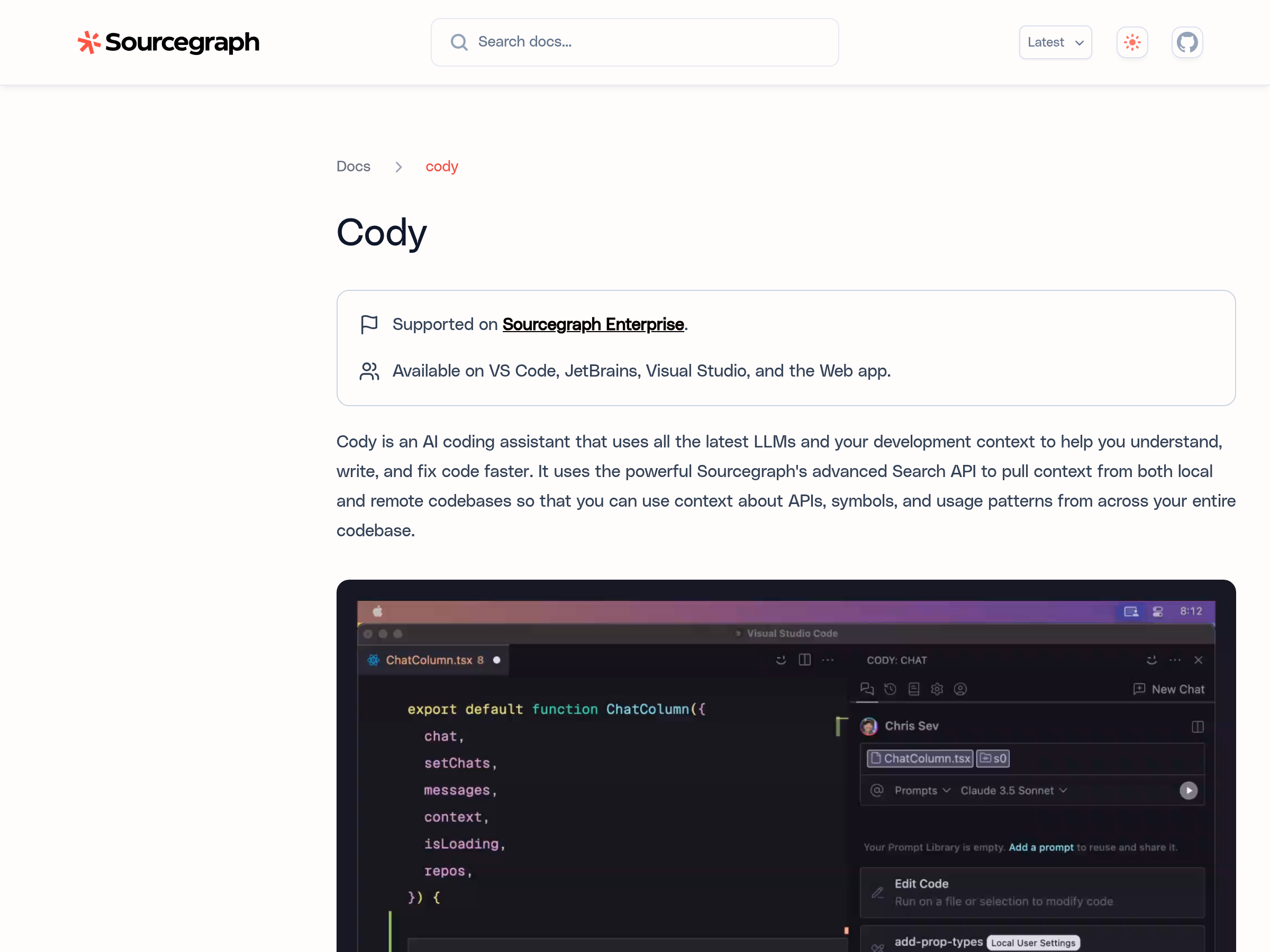 Screenshot of Cody website