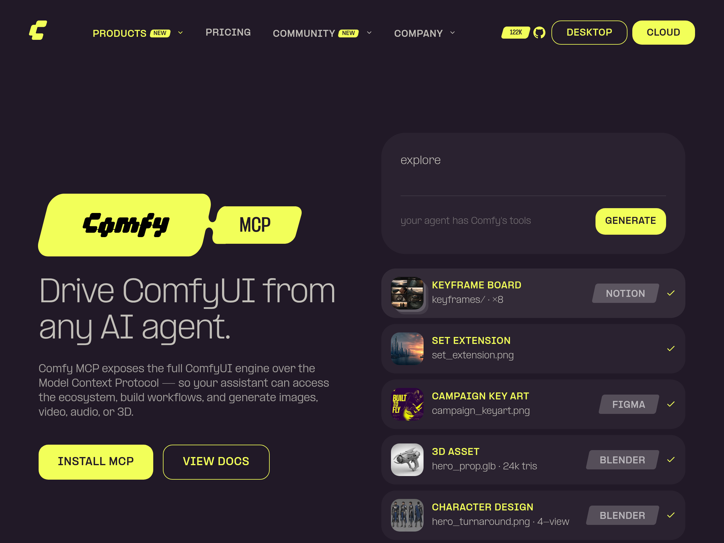 Screenshot of Comfy MCP website