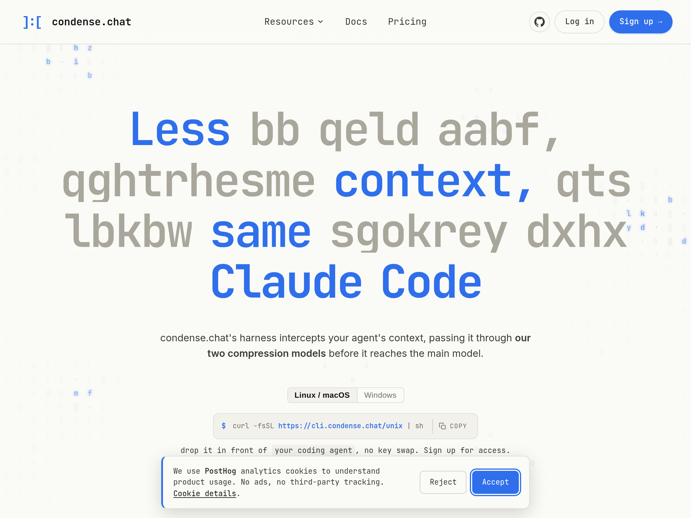 Screenshot of condense.chat website