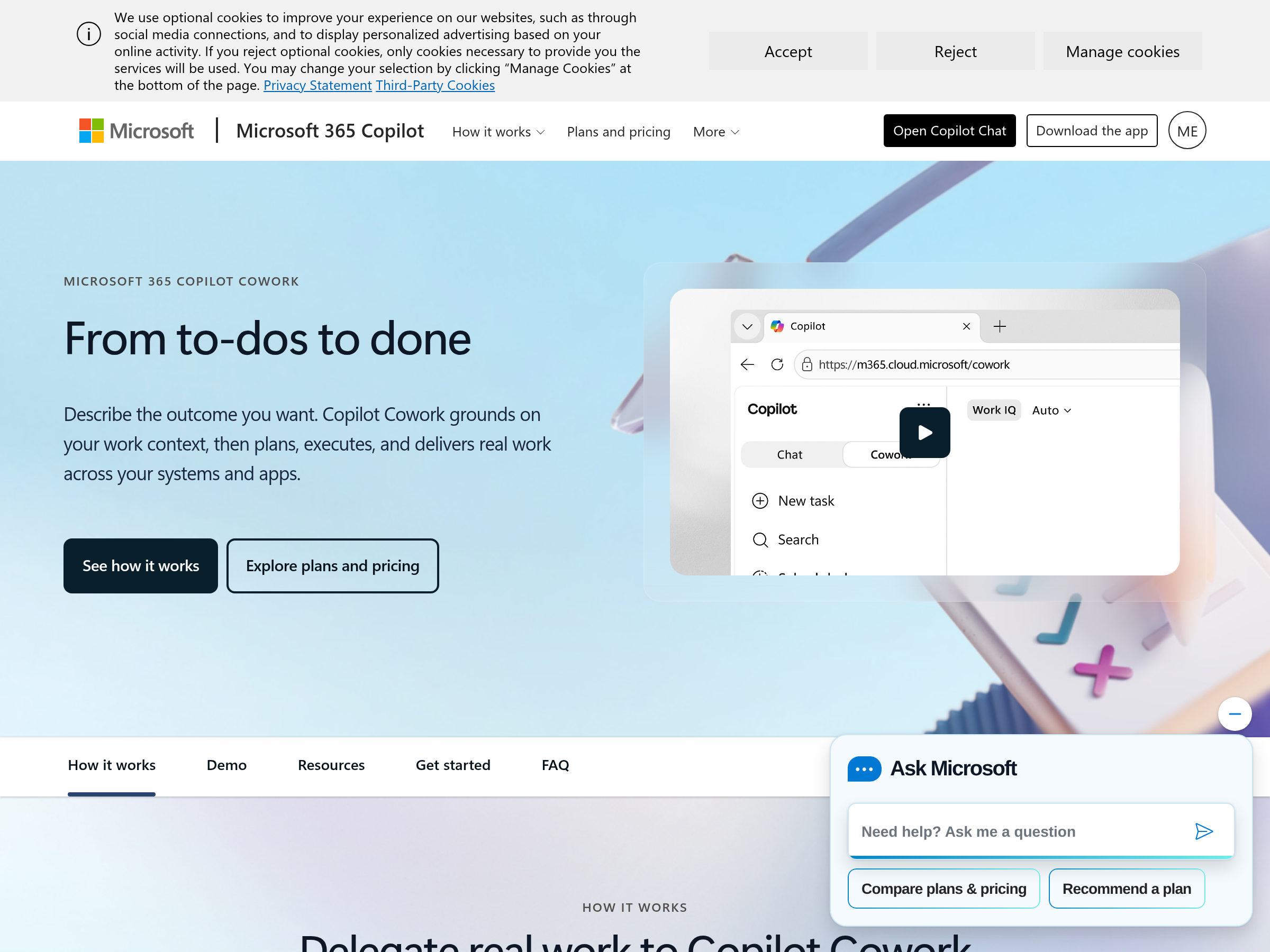 Screenshot of Microsoft 365 Copilot Cowork website