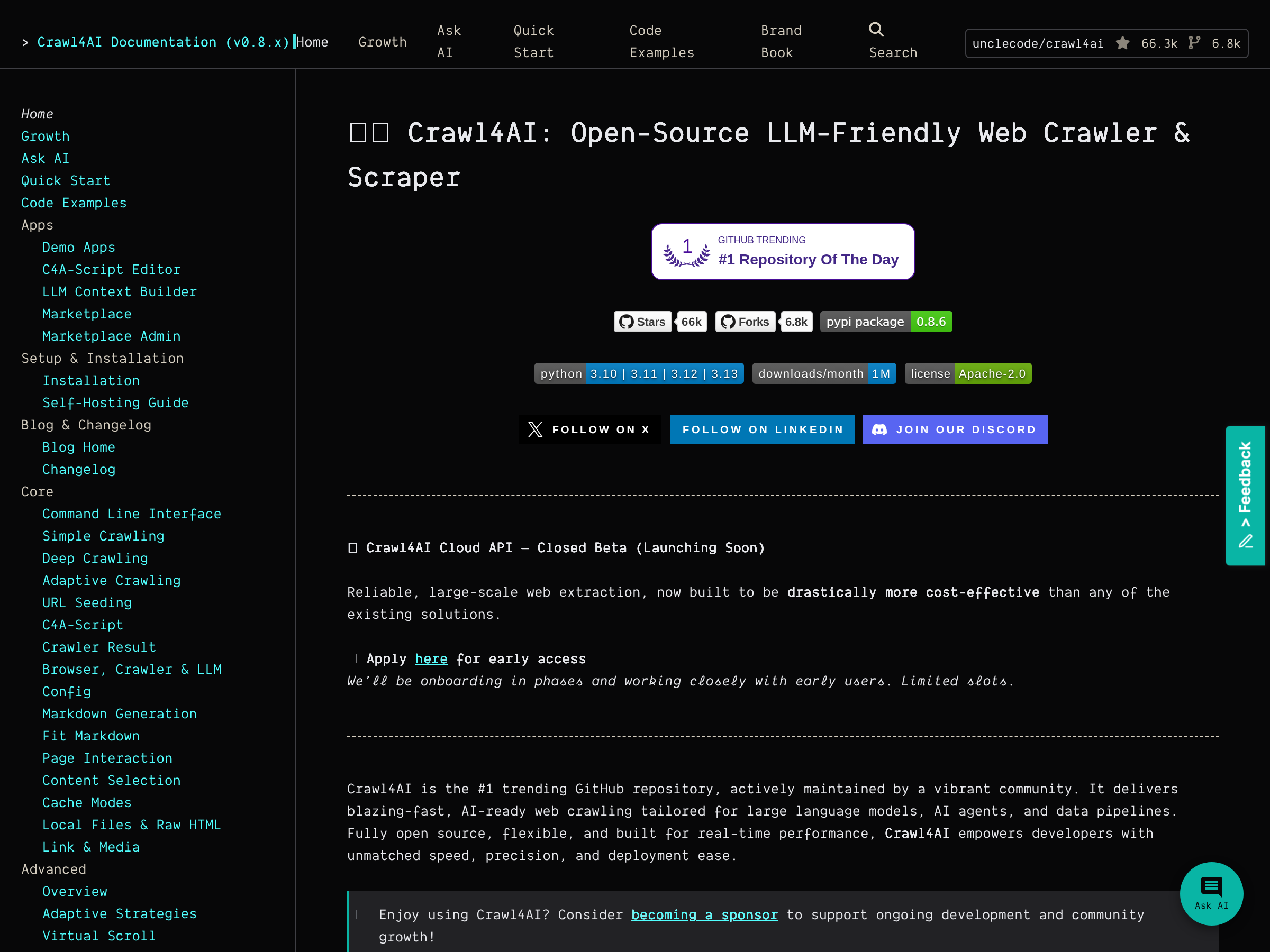 Screenshot of Crawl4AI website