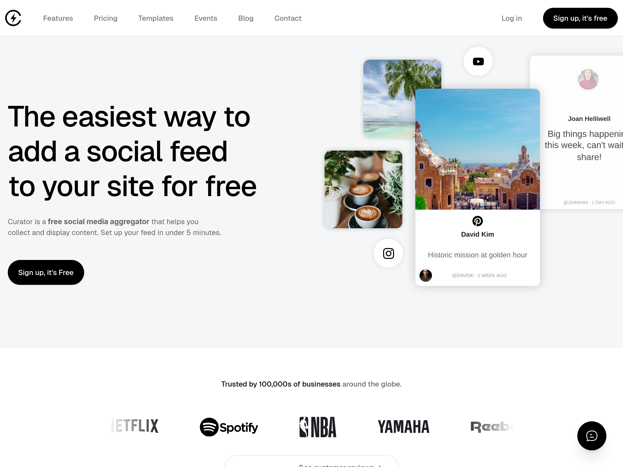 Screenshot of Curator website