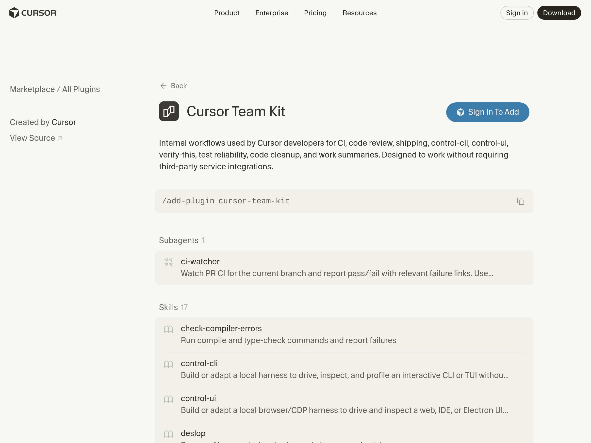 Screenshot of Cursor Team Kit website