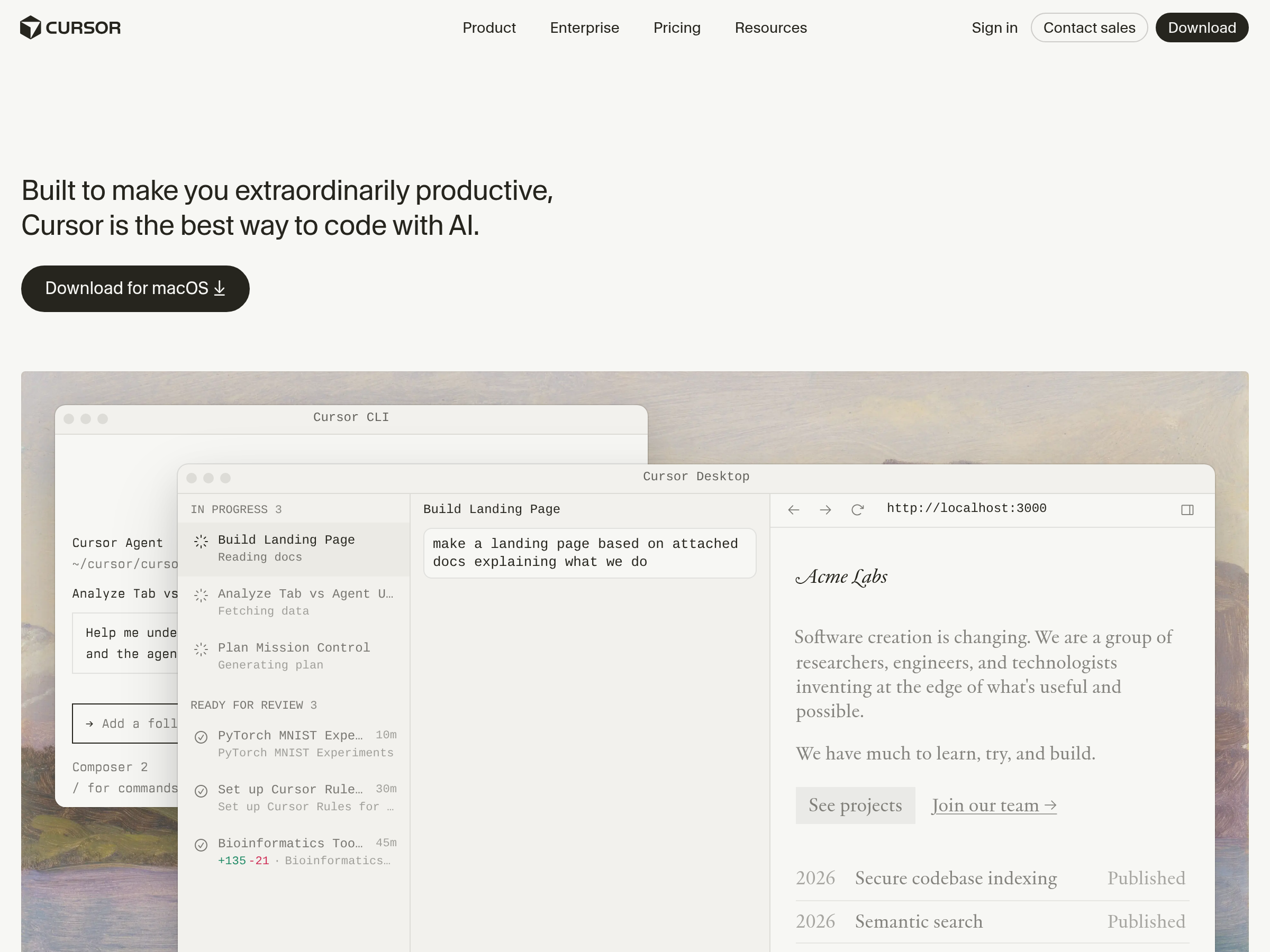 Screenshot of Cursor website