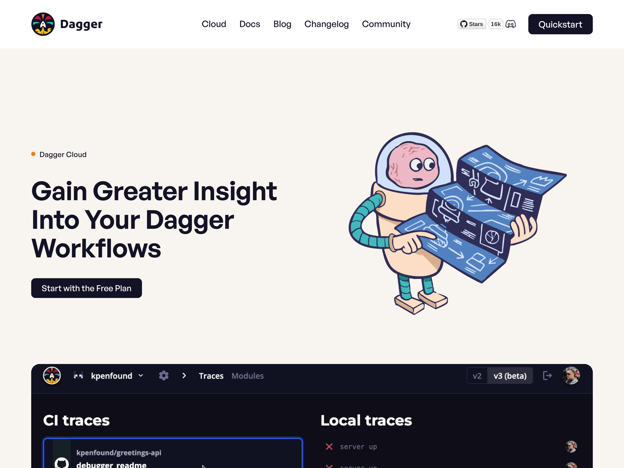 Screenshot of Dagger Cloud website