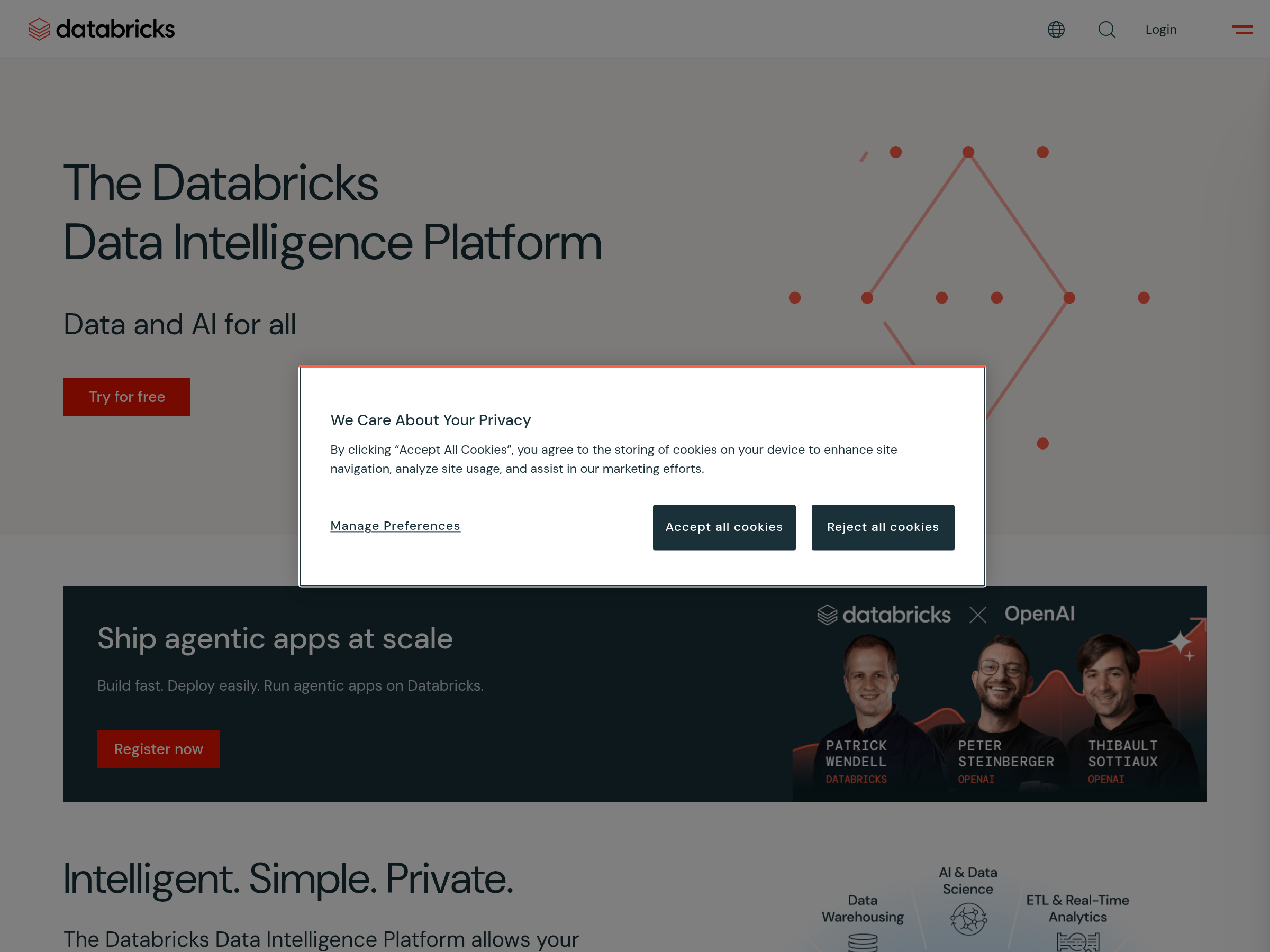 Screenshot of Databricks website